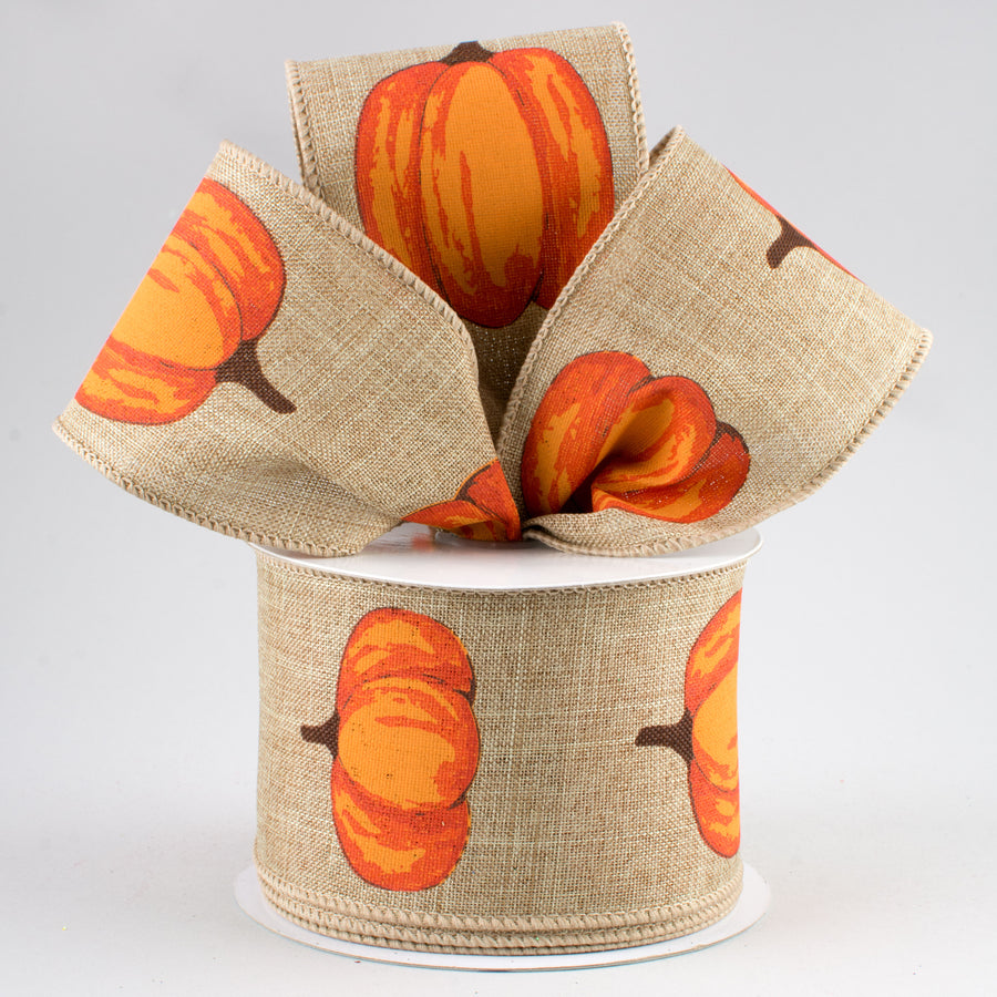 2.5" Orange Pumpkin Ribbon: Beige (10 Yards) Lifestyle Photo