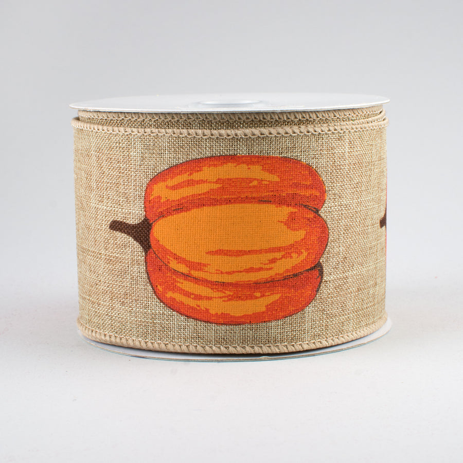 2.5" Orange Pumpkin Ribbon: Beige (10 Yards)