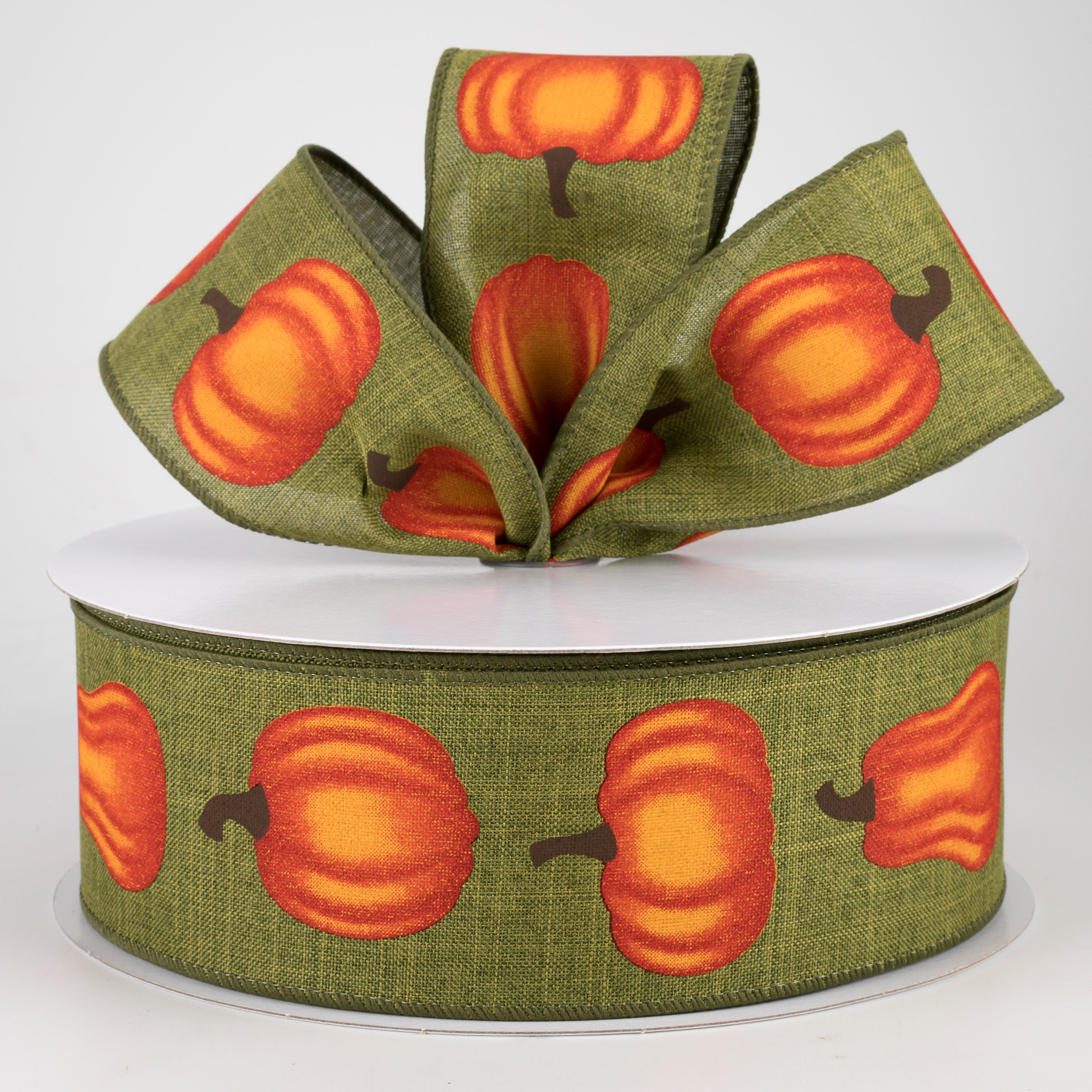 2.5" Orange Pumpkin Ribbon: Moss (50 Yards) Lifestyle Photo