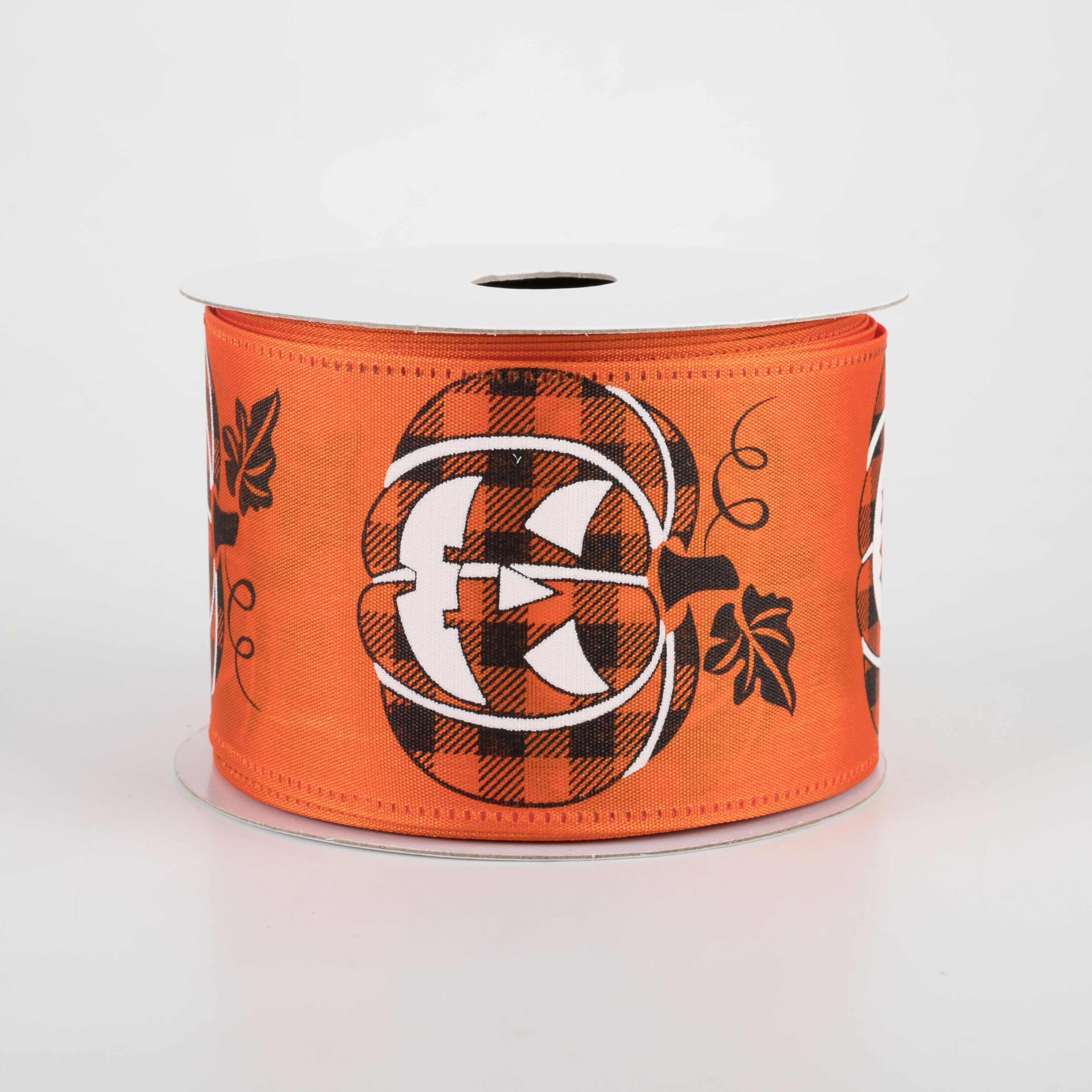2.5" Orange Satin Buffalo Plaid Jack O Lantern Ribbon (10 Yards)