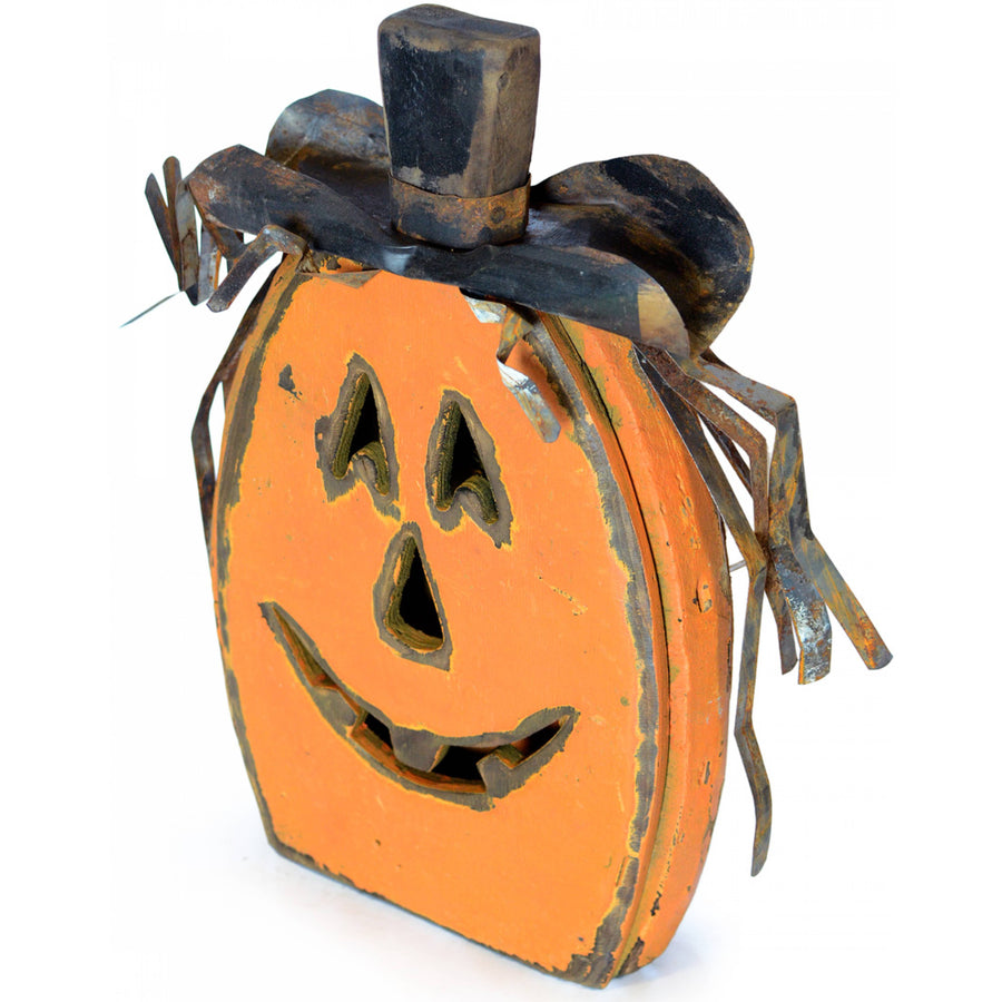 17" Orange Wooden Pumpkin With Hat Lifestyle Photo