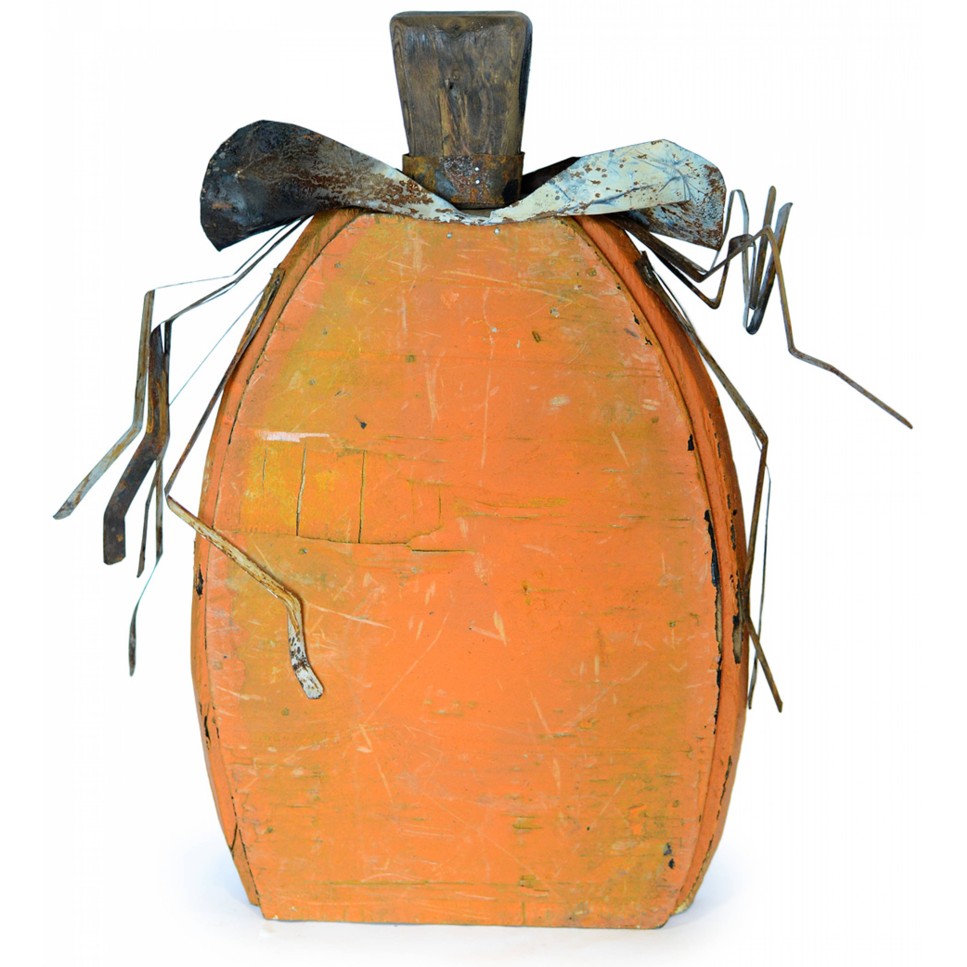 17" Orange Wooden Pumpkin With Hat detail photo 3