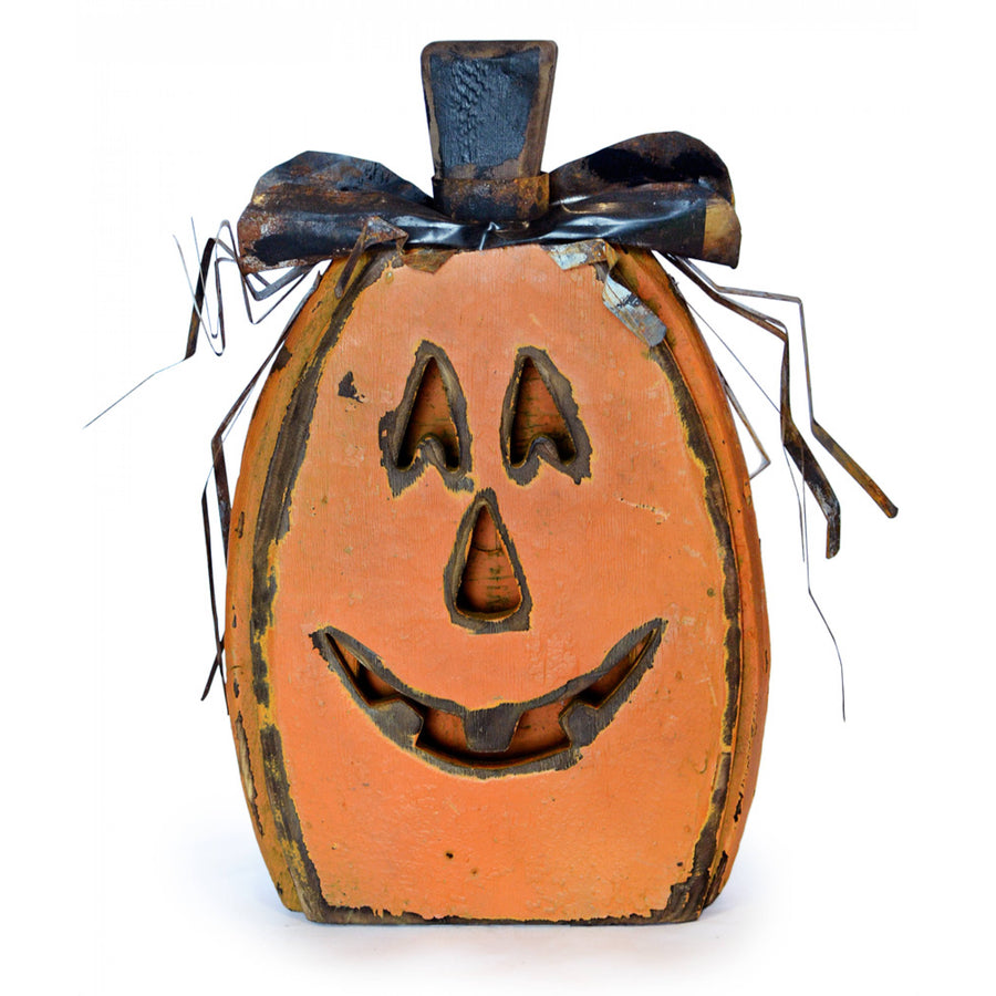 17" Orange Wooden Pumpkin With Hat Item Number: HH3667