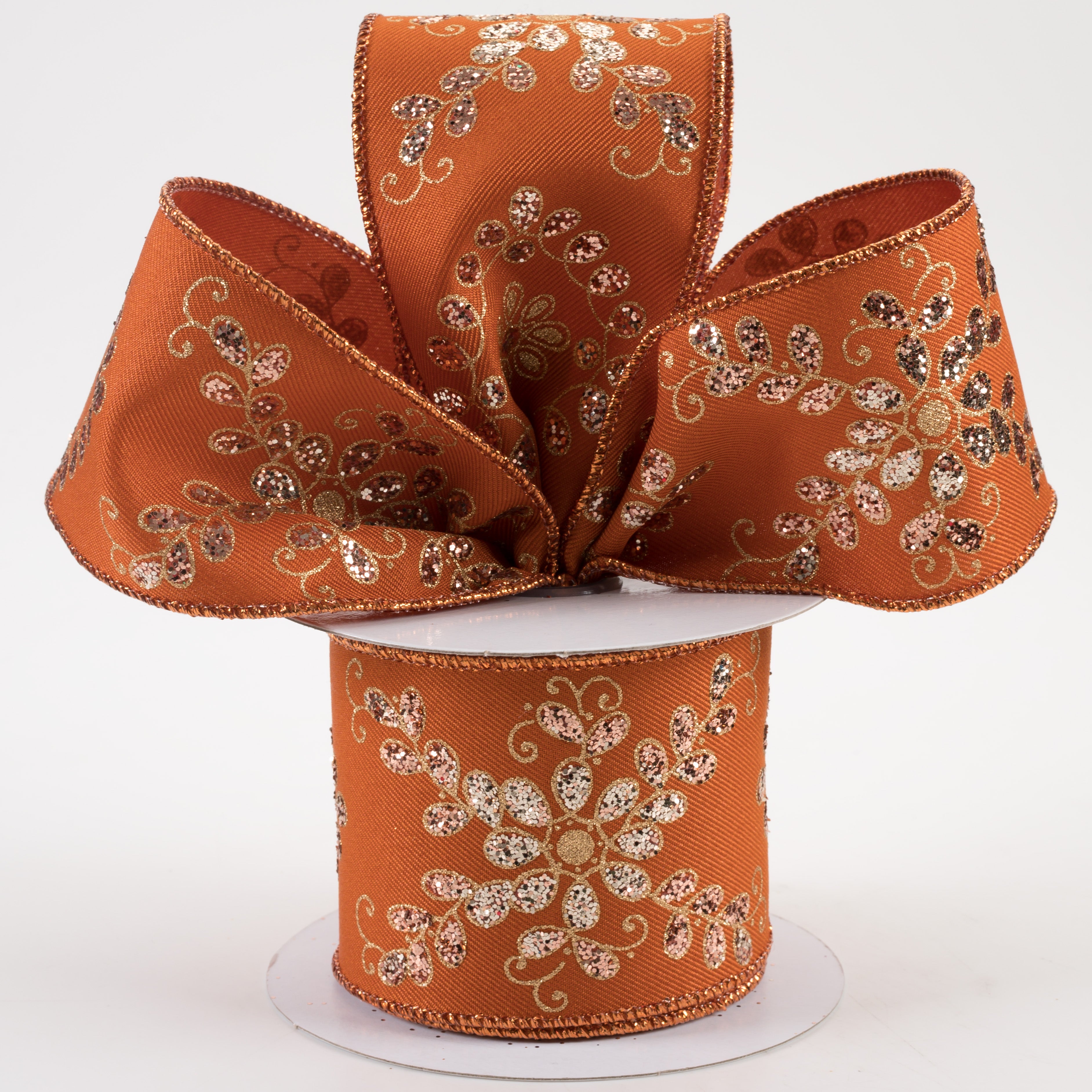 2.5" Ornate Loop Diamond Ribbon: Autumn, Rose, Champagne, Gold (10 Yards) Lifestyle Photo