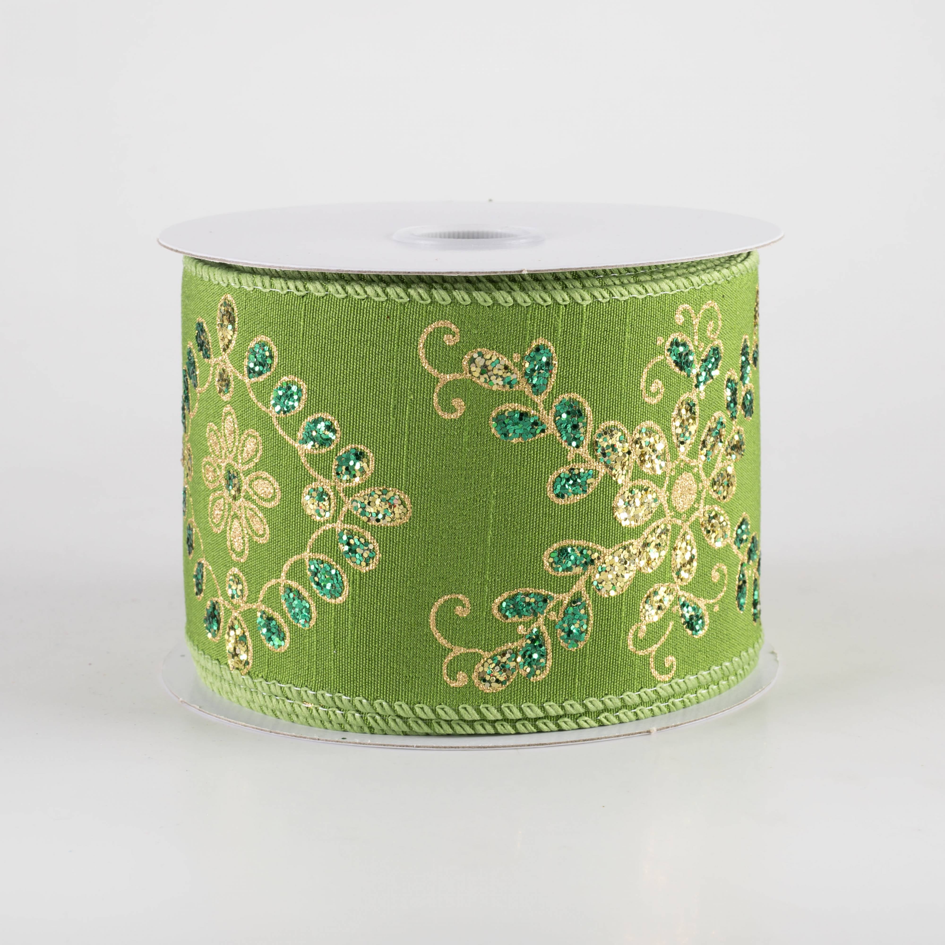 2.5" Ornate Loop Diamond Ribbon: Bright Moss Green & Gold (10 Yards) Item Number: 72411-40-08