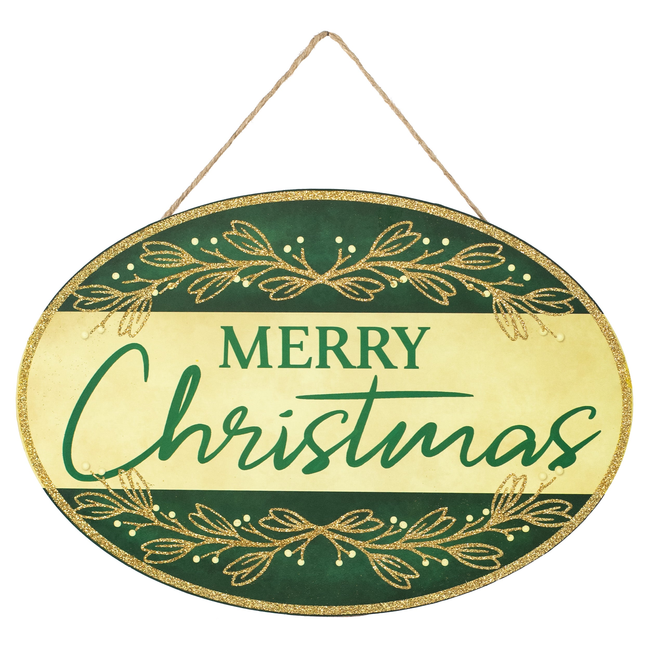 13" Oval Wooden Sign: Merry Christmas Hunter Green Item Number: AP7859