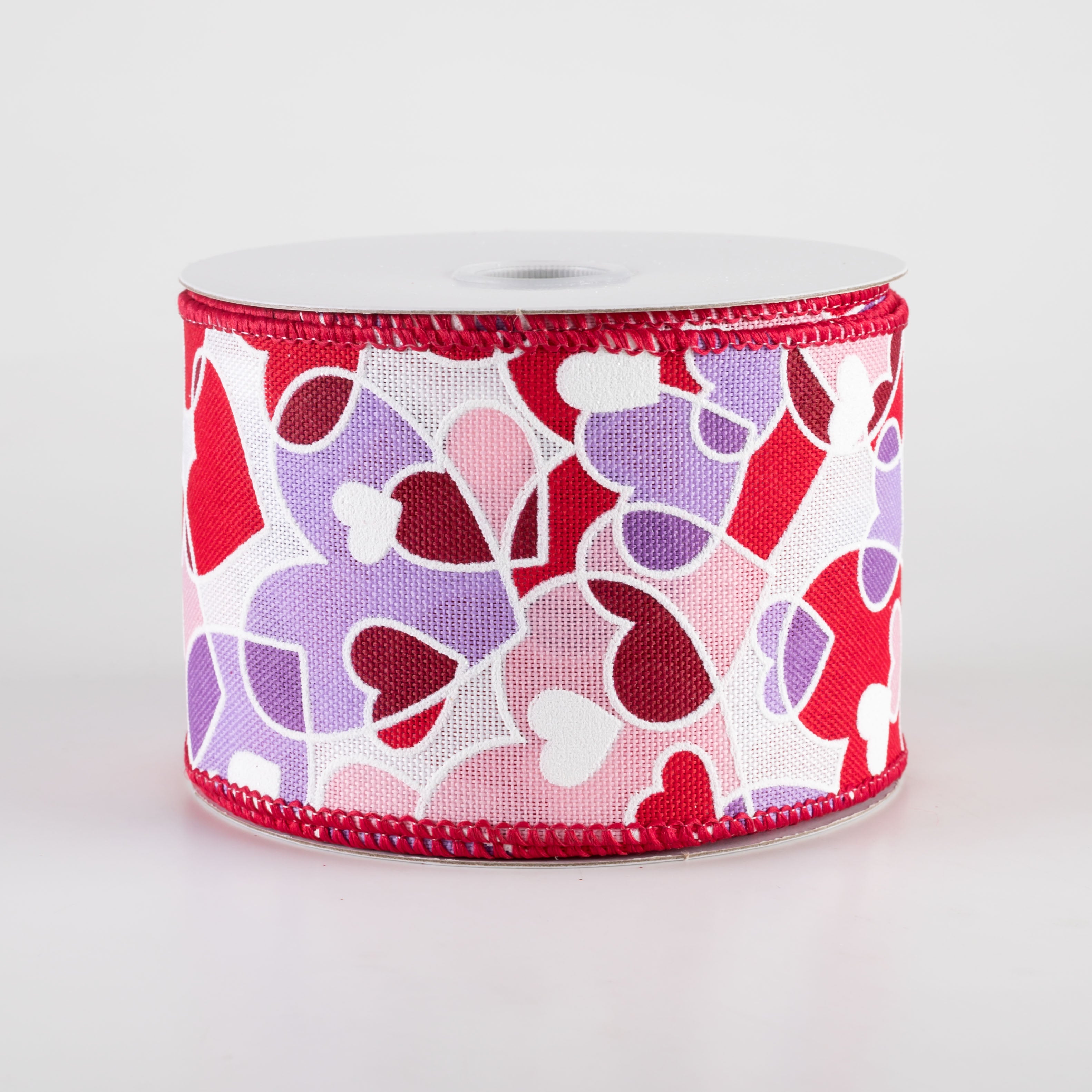 2.5" Overlapping Hearts Linen Ribbon: Lavender, Pink, Red (10 Yards) Item Number: 11415-40-11