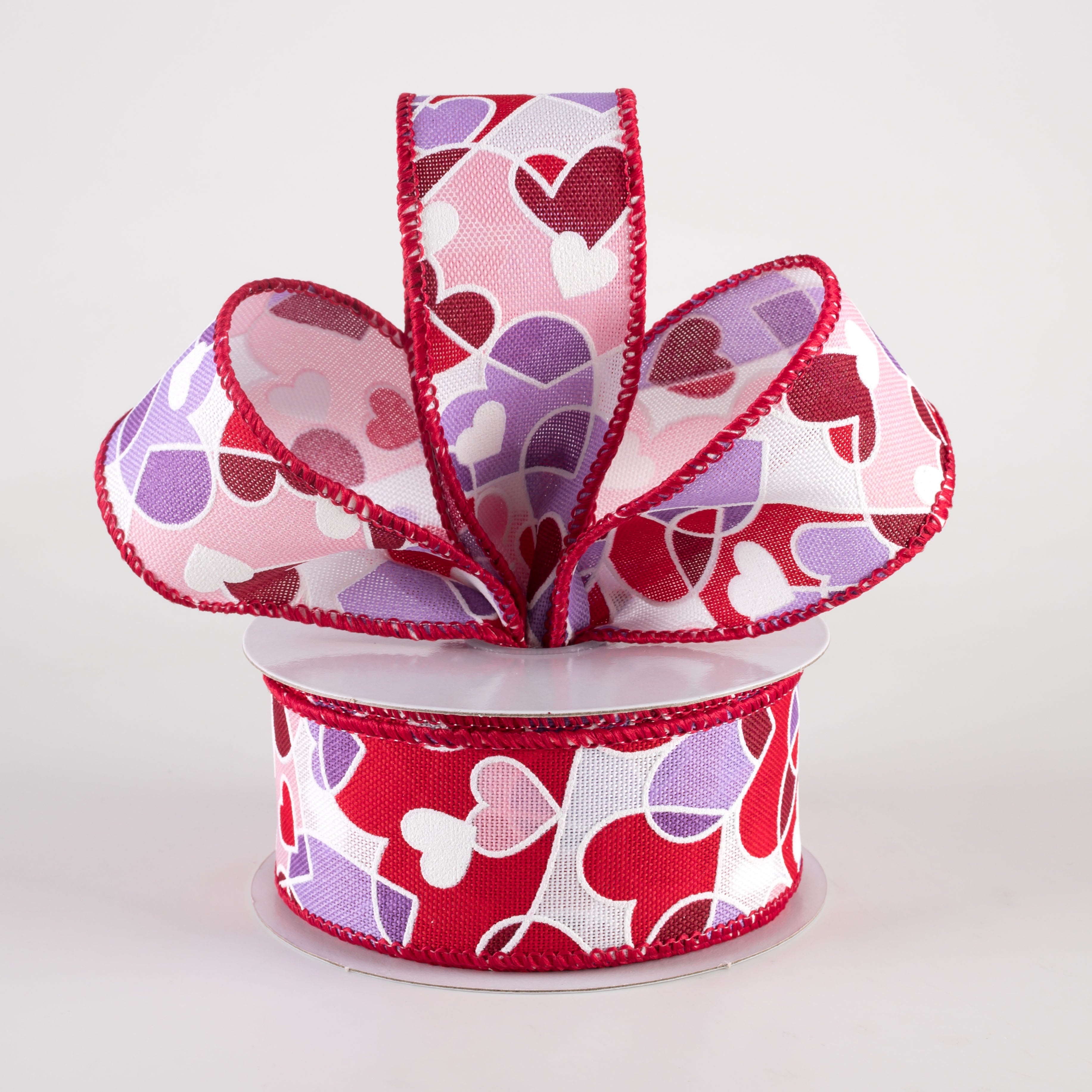 1.5" Overlapping Hearts Linen Ribbon: Lavender, Pink, Red (10 Yards) Lifestyle Photo
