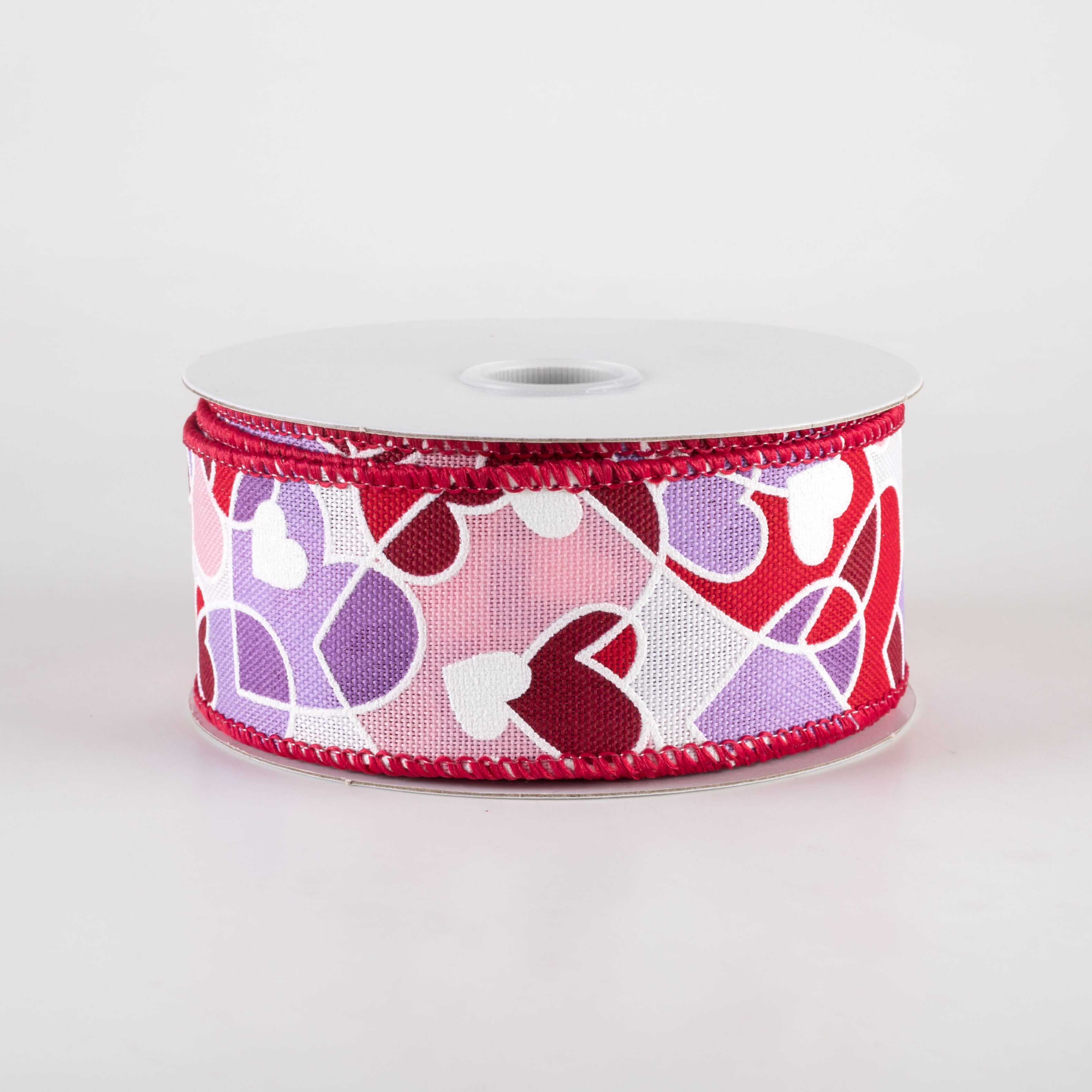 1.5" Overlapping Hearts Linen Ribbon: Lavender, Pink, Red (10 Yards)