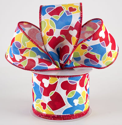 2.5" Overlapping Hearts Linen Ribbon: Yellow, Blue, Purple, Red (10 Yards) Lifestyle Photo