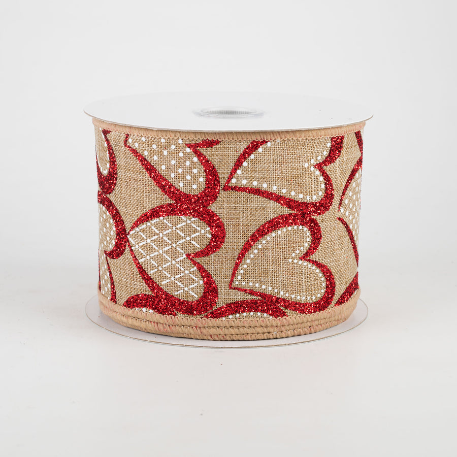 2.5" Oversize Glitter Mia Hearts Ribbon: Dark Natural (10 Yards)