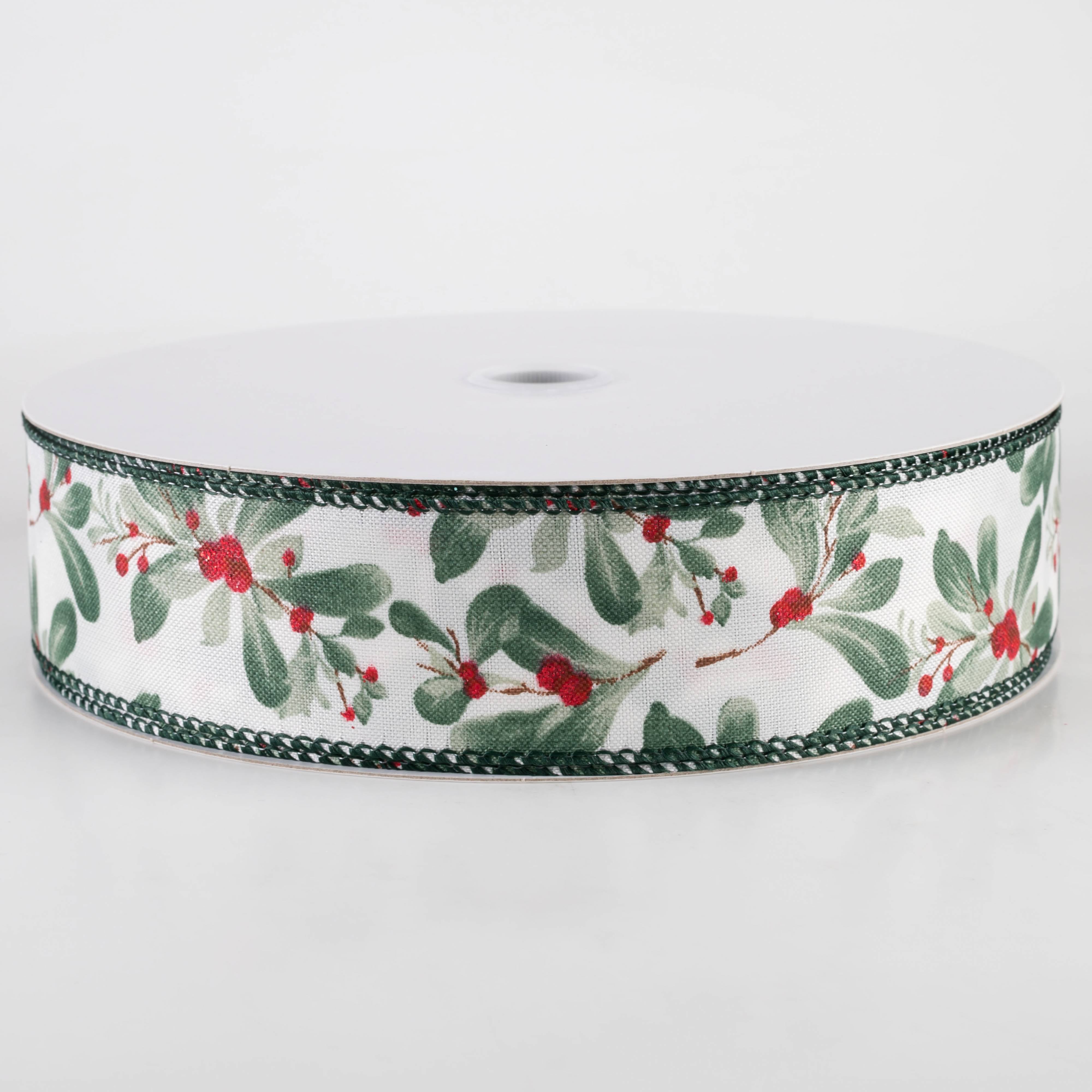 1.5" Painted Mistletoe Ribbon: Cream (50 Yards) Item Number: 871-09-416