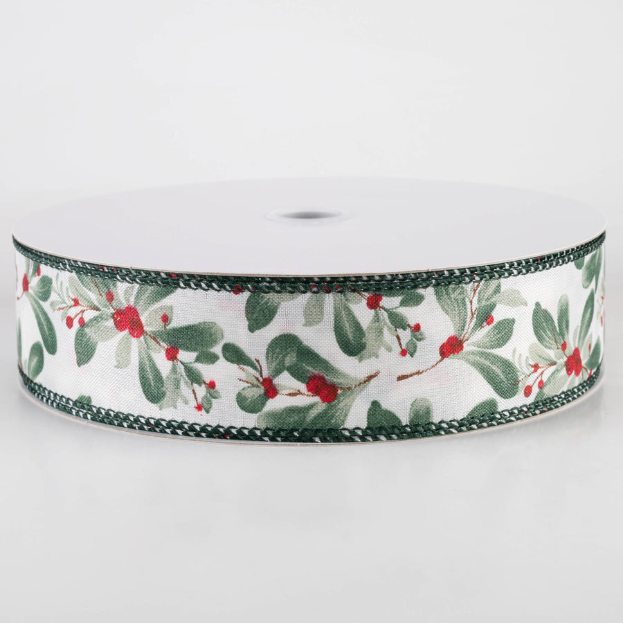 1.5" Painted Mistletoe Ribbon: Cream (50 Yards) Item Number: 871-09-416
