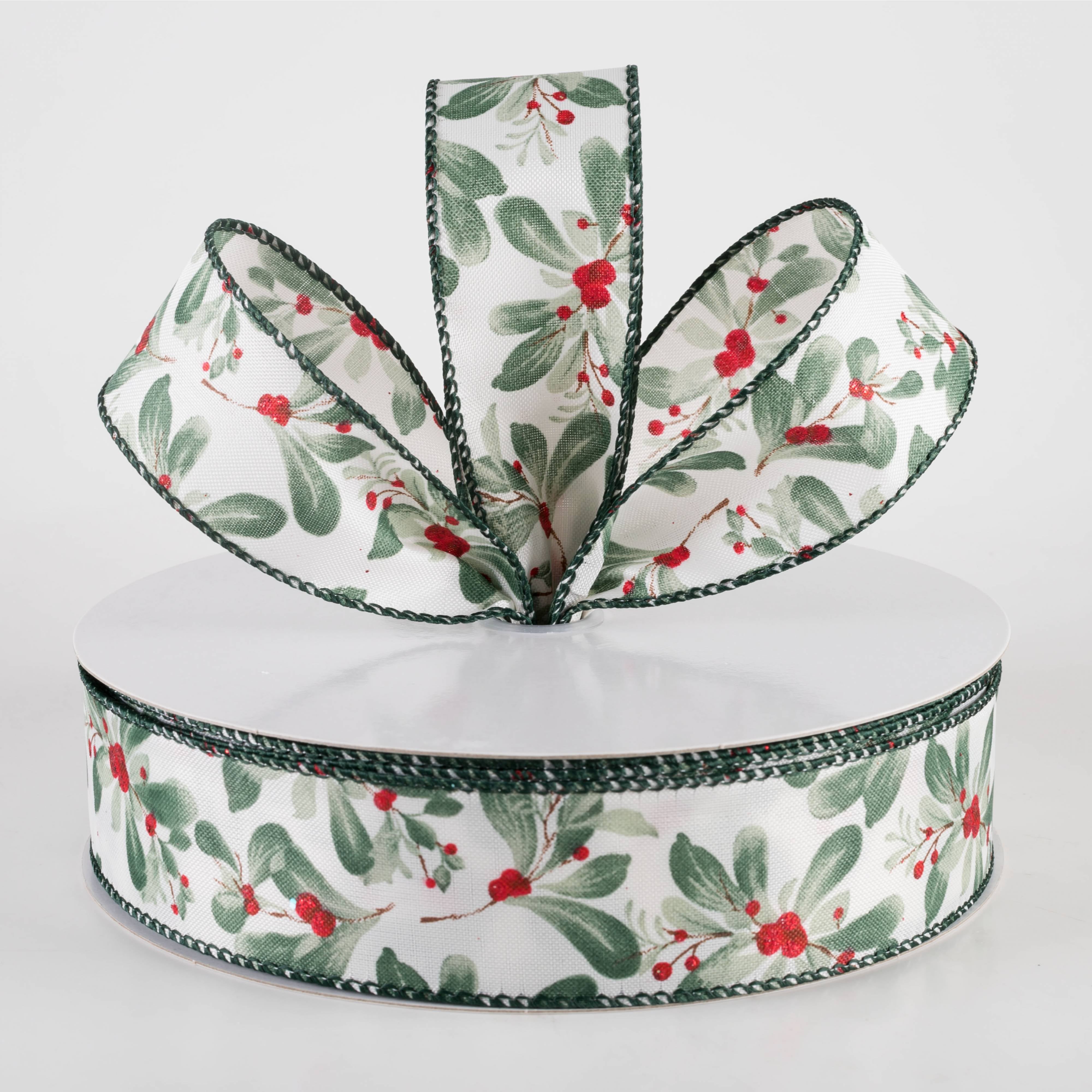 1.5" Painted Mistletoe Ribbon: Cream (50 Yards) Lifestyle Photo