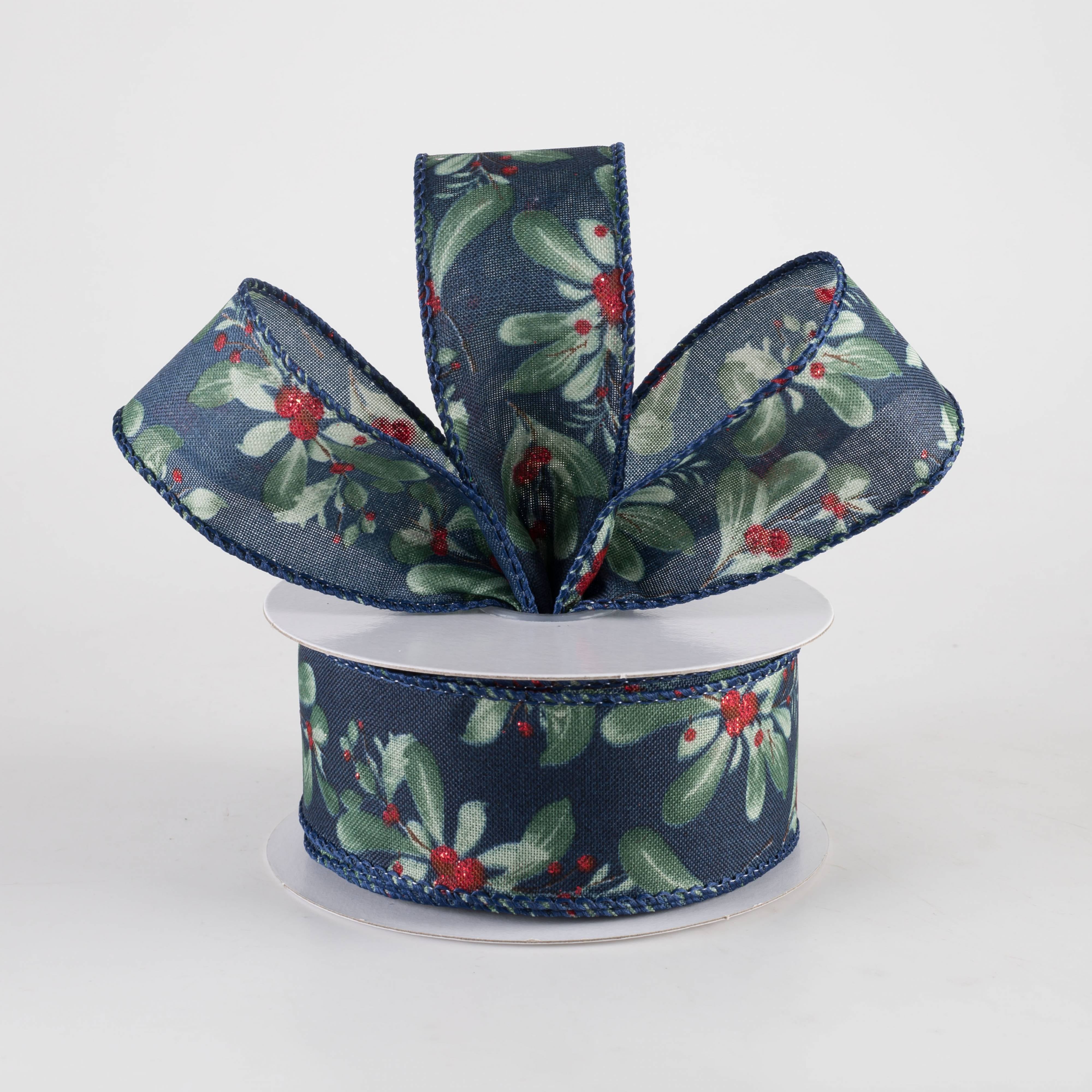 1.5" Painted Mistletoe Ribbon: Navy (10 Yards) Lifestyle Photo