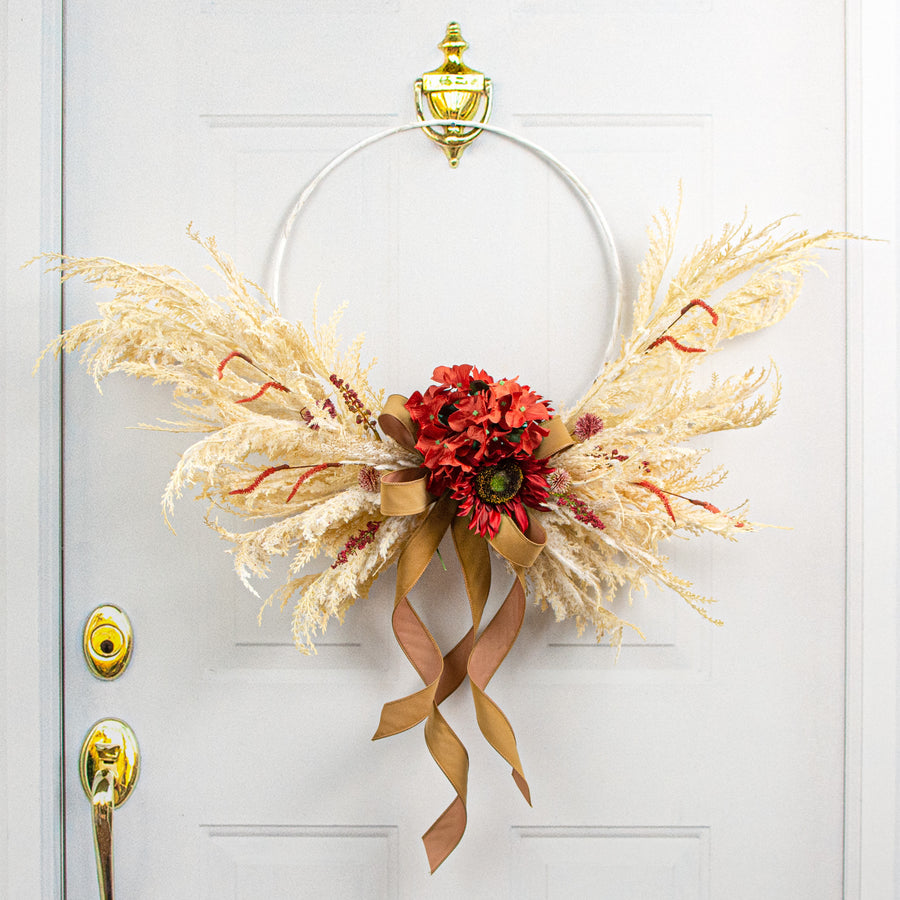 26" Pampas Grass Plume Open Wreath: Beige Lifestyle Photo