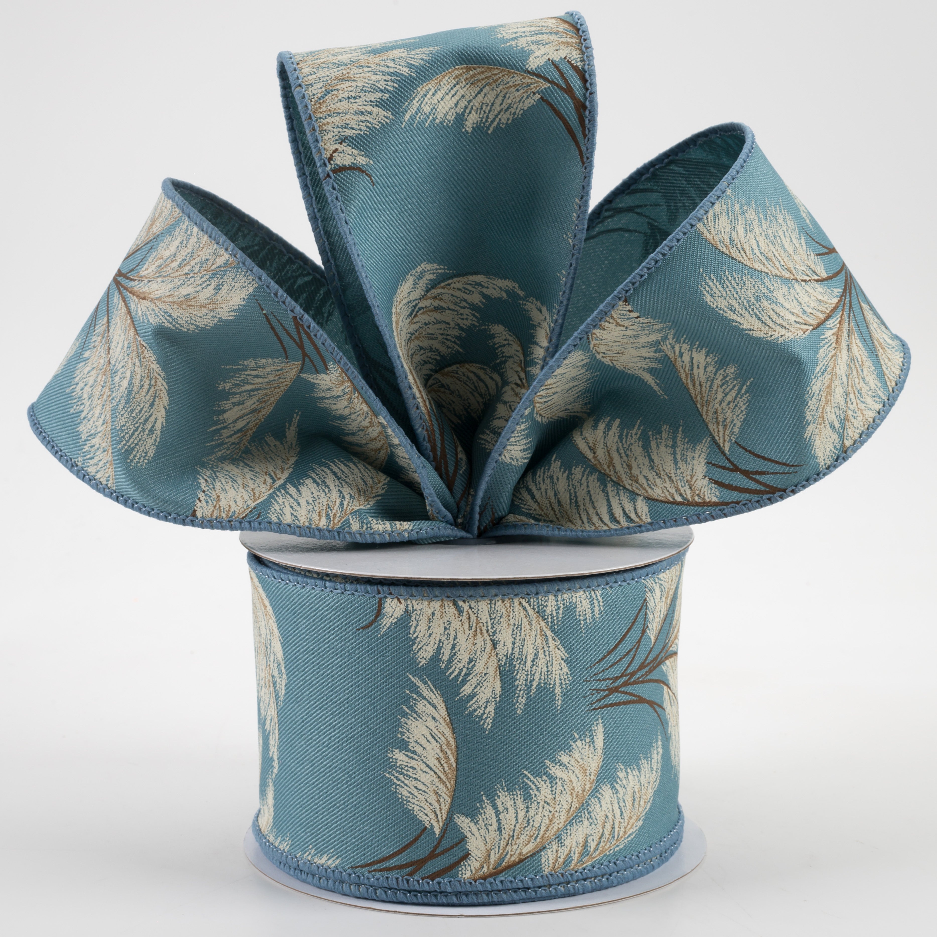 2.5" Pampas Grass Ribbon: Smoke Blue (10 Yards) Lifestyle Photo