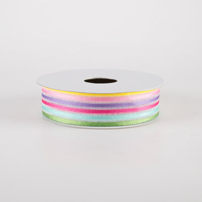 7/8" Pastel Rainbow Stripes White Sheer Woven Ribbon (10 Yards)