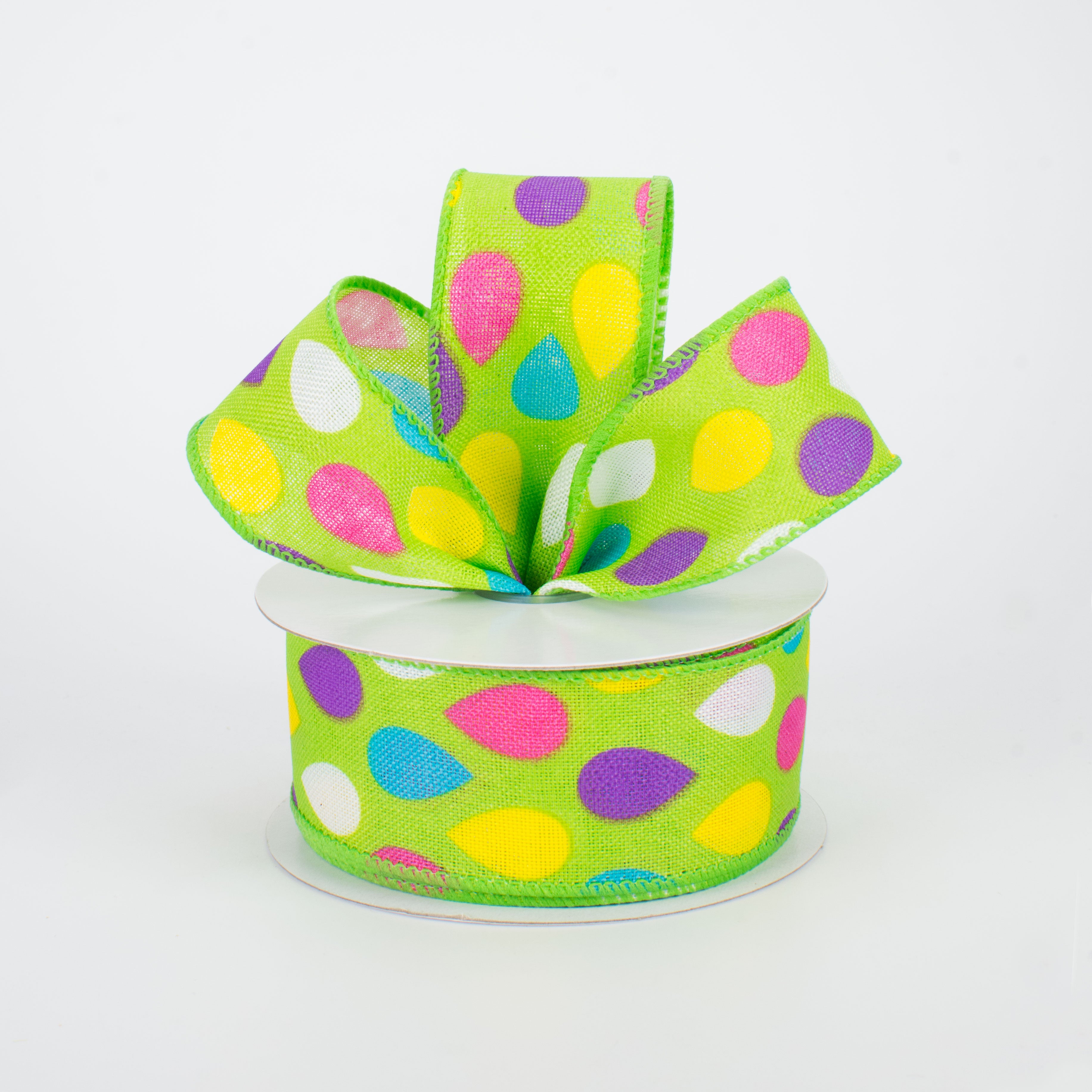 1.5" Pastel Spring Teardrops Ribbon: Lime (10 Yards) Lifestyle Photo