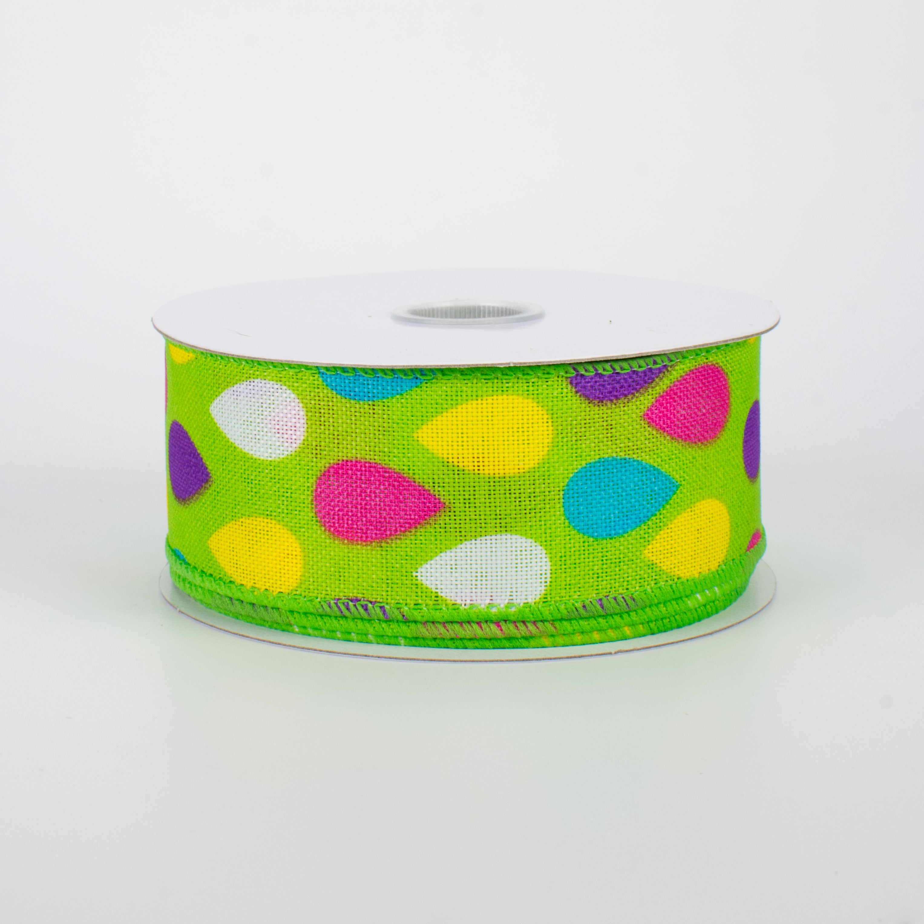 1.5" Pastel Spring Teardrops Ribbon: Lime (10 Yards)