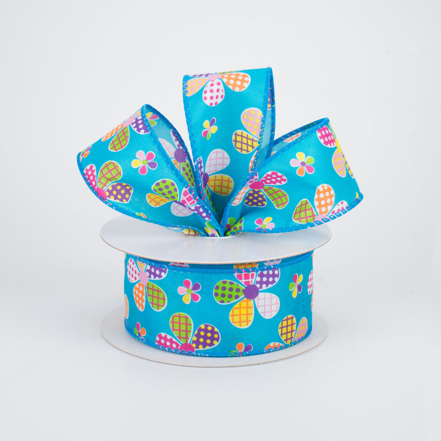 1.5" Patchwork Flowers Ribbon: Blue (10 Yards) Lifestyle Photo