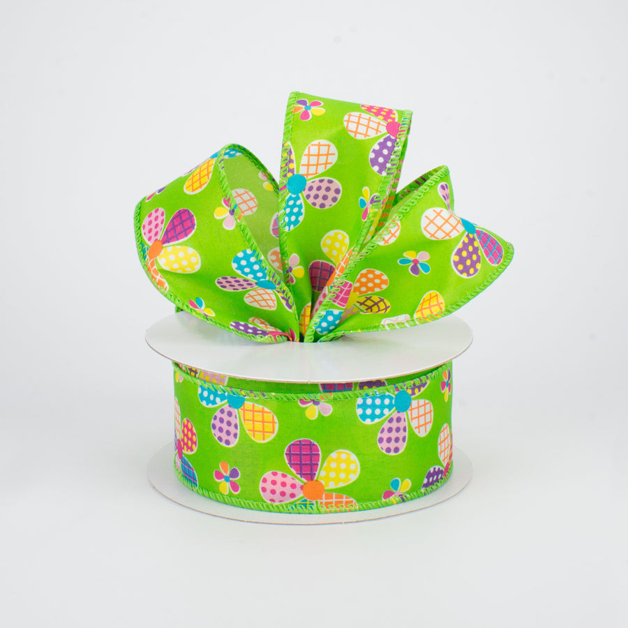 1.5" Patchwork Flowers Ribbon: Lime (10 Yards) Lifestyle Photo