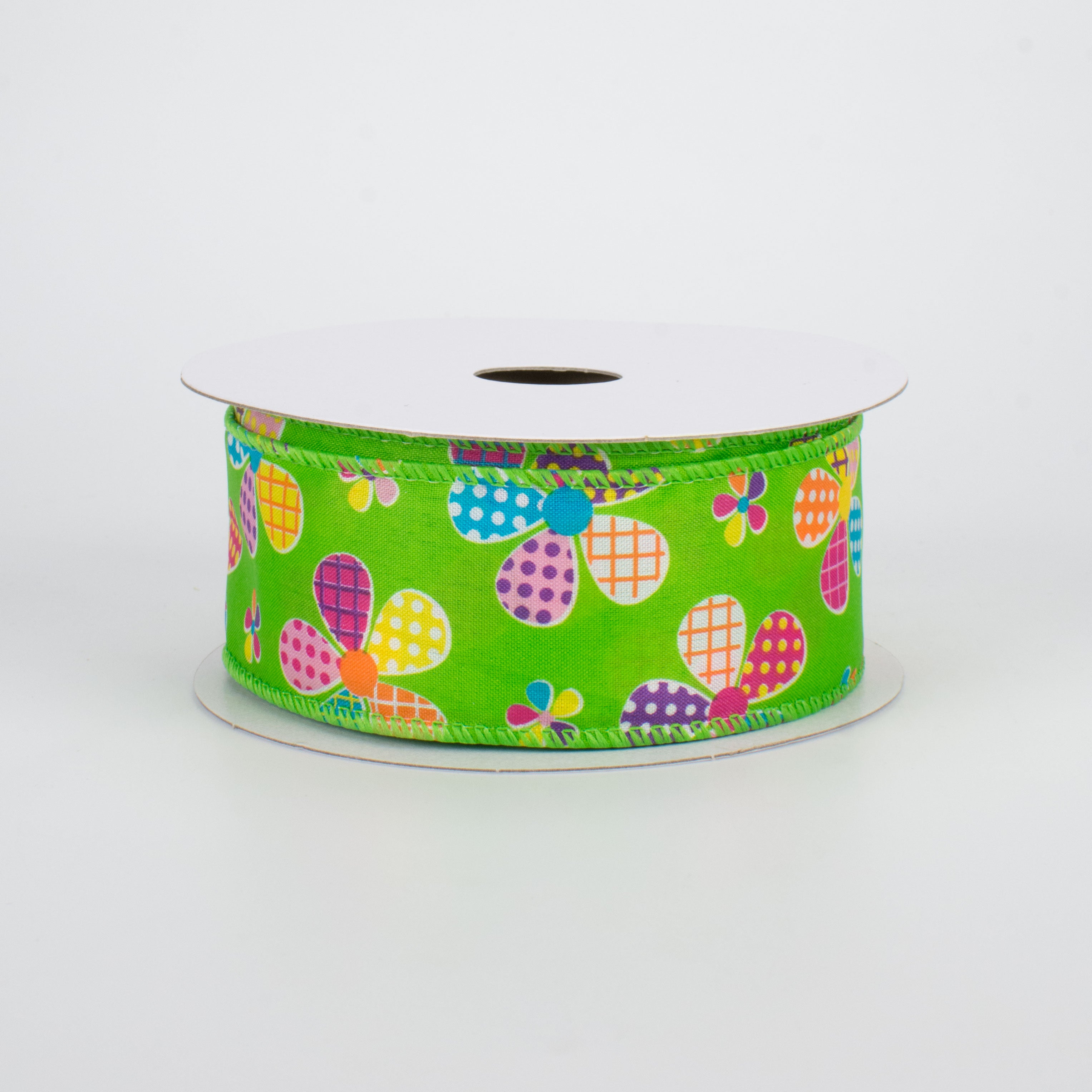 1.5" Patchwork Flowers Ribbon: Lime (10 Yards)