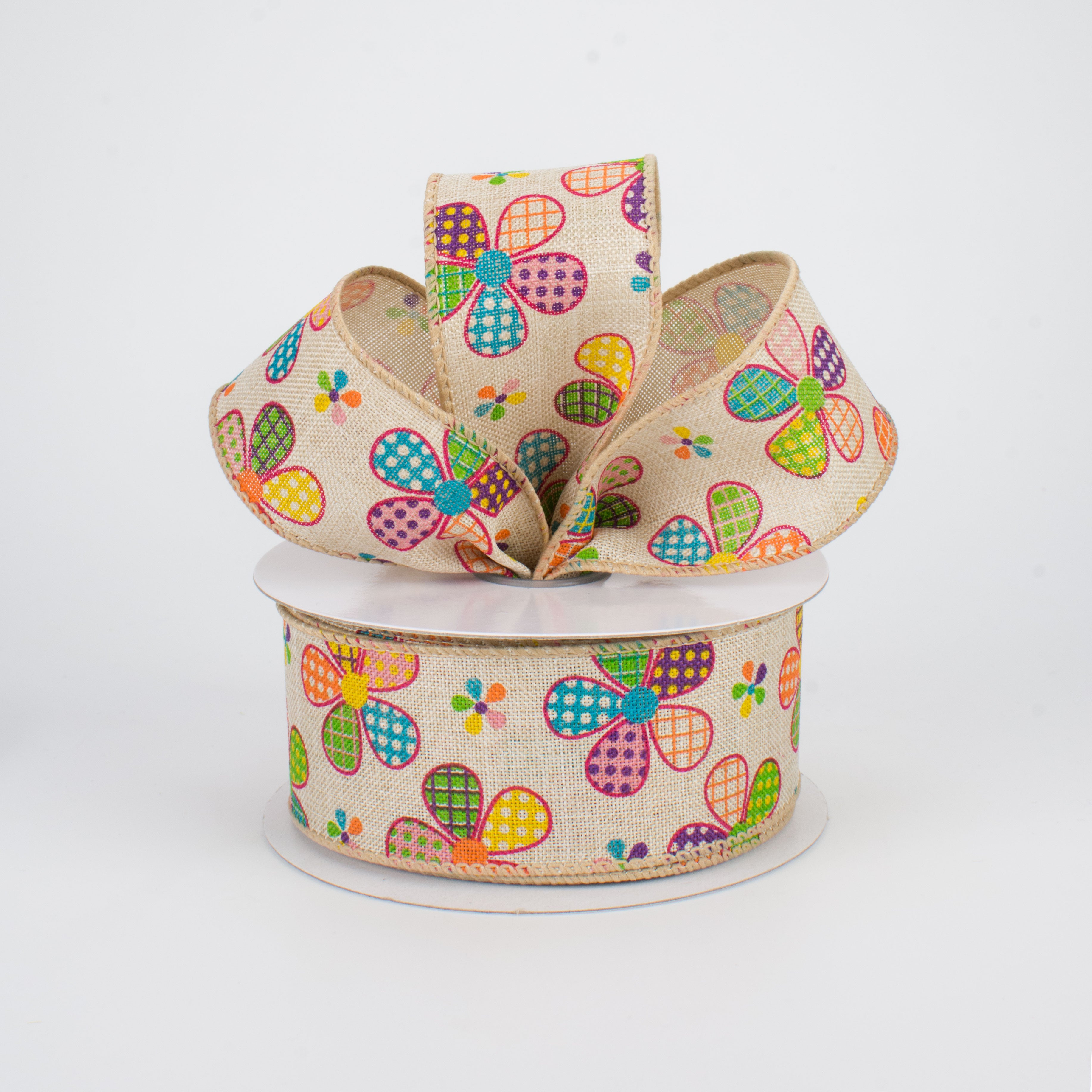 1.5" Patchwork Flowers Ribbon: Natural (10 Yards) Lifestyle Photo