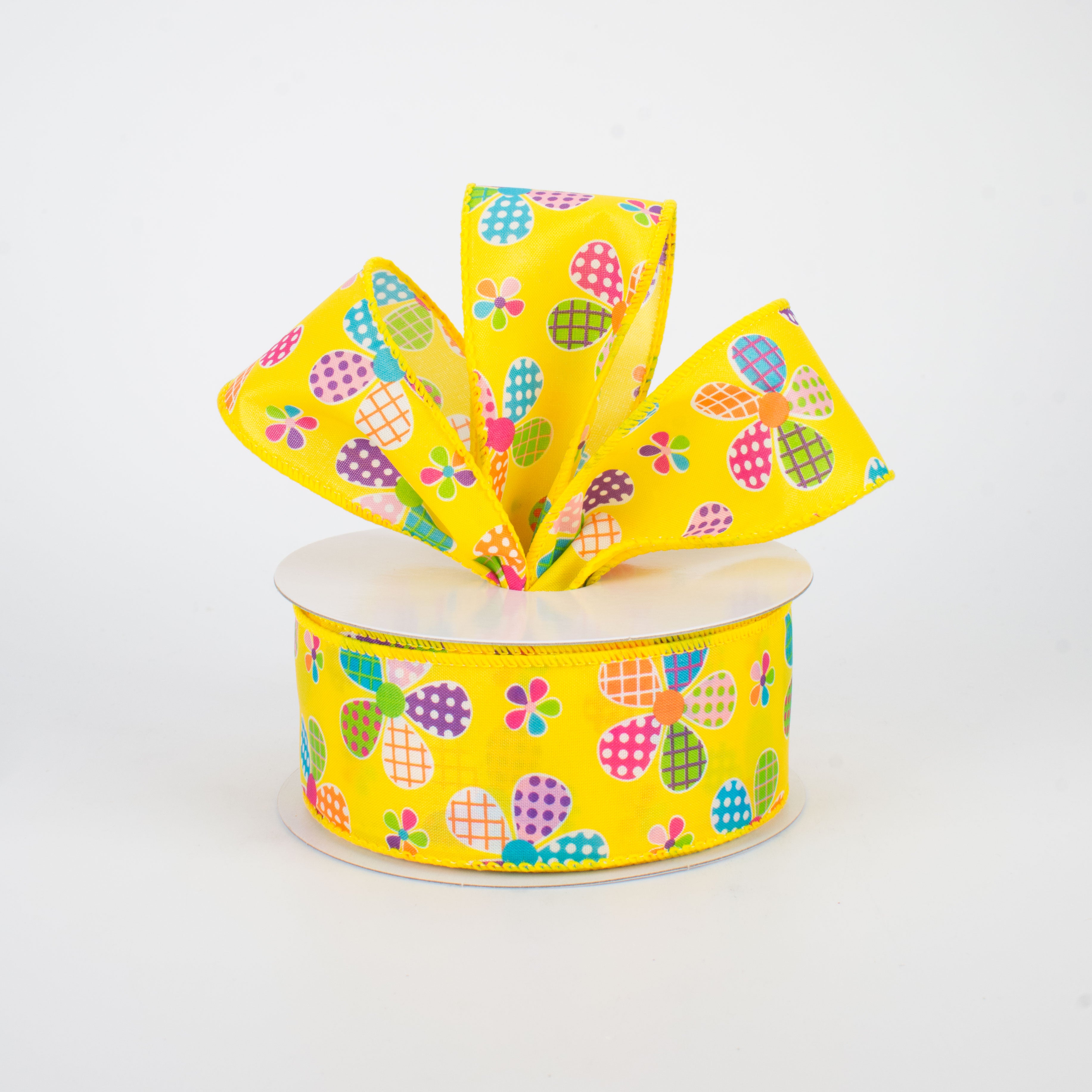 1.5" Patchwork Flowers Ribbon: Yellow (10 Yards) Lifestyle Photo