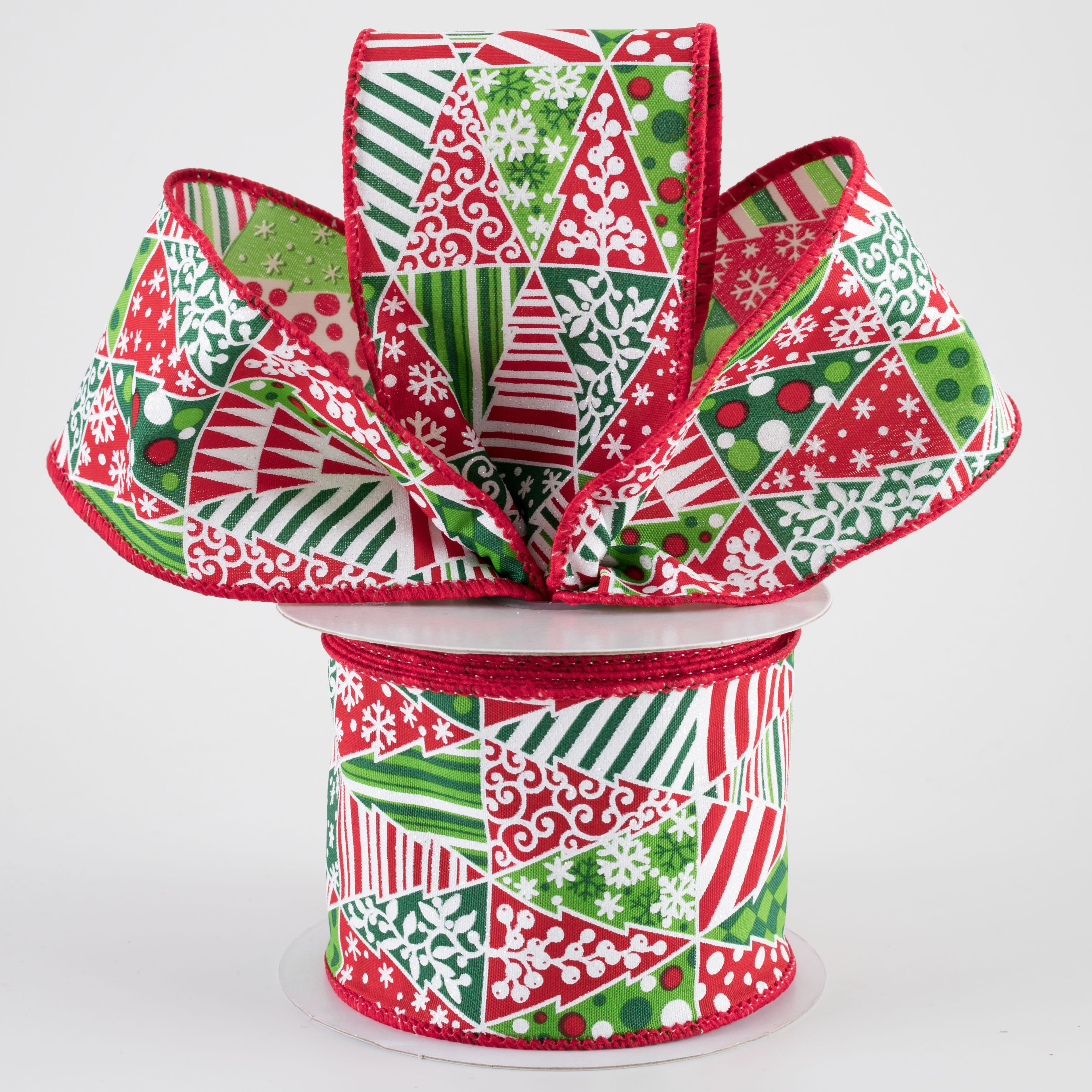 2.5" Patchwork Triangle Christmas Tree Ribbon (10 Yards) Lifestyle Photo