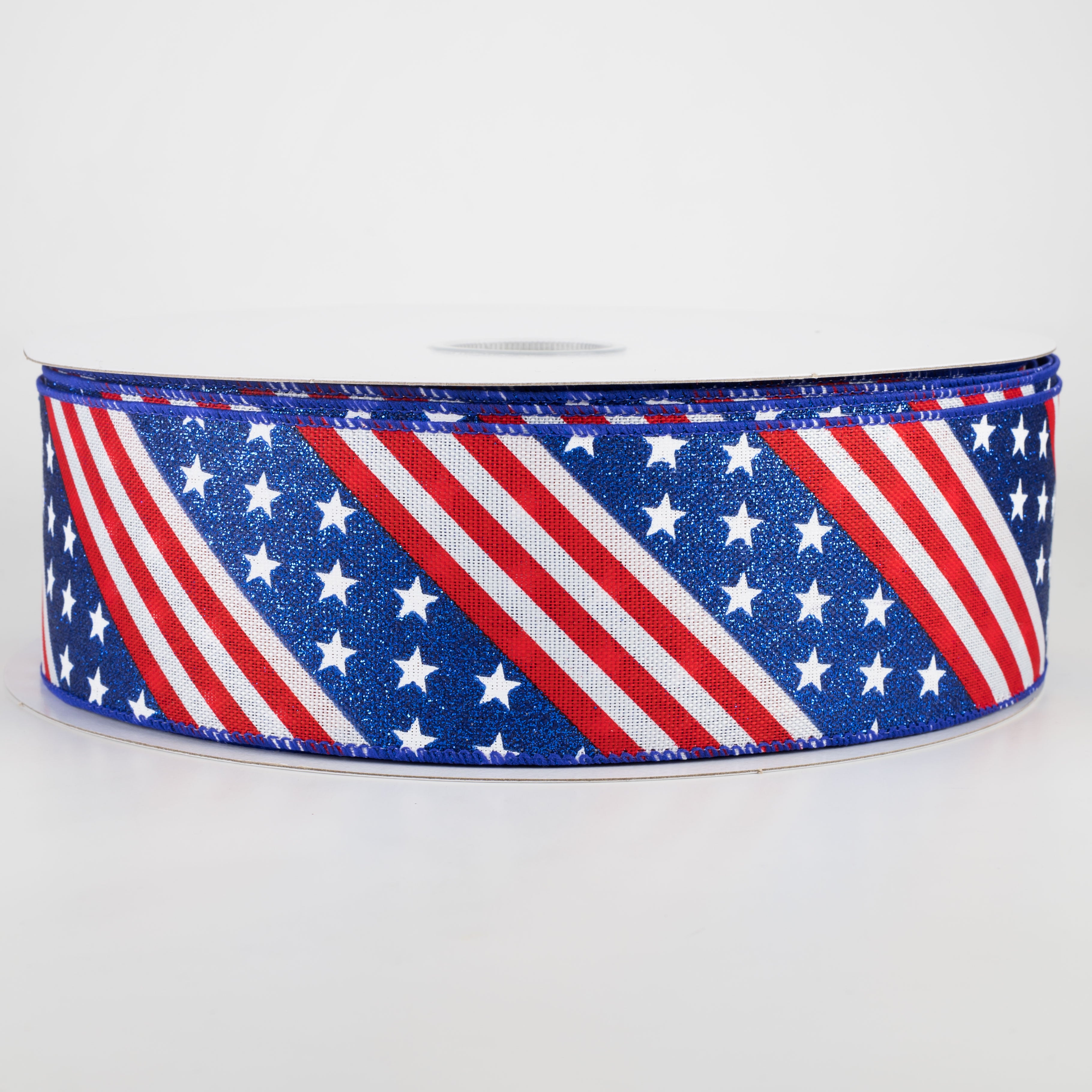 2.5" Patriotic Diagonal Stars & Stripes Ribbon (50 Yards)