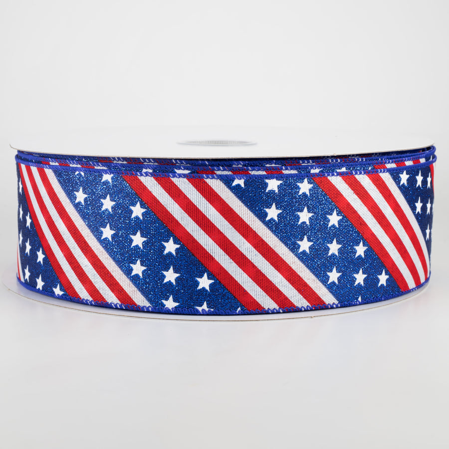 2.5" Patriotic Diagonal Stars & Stripes Ribbon (50 Yards)