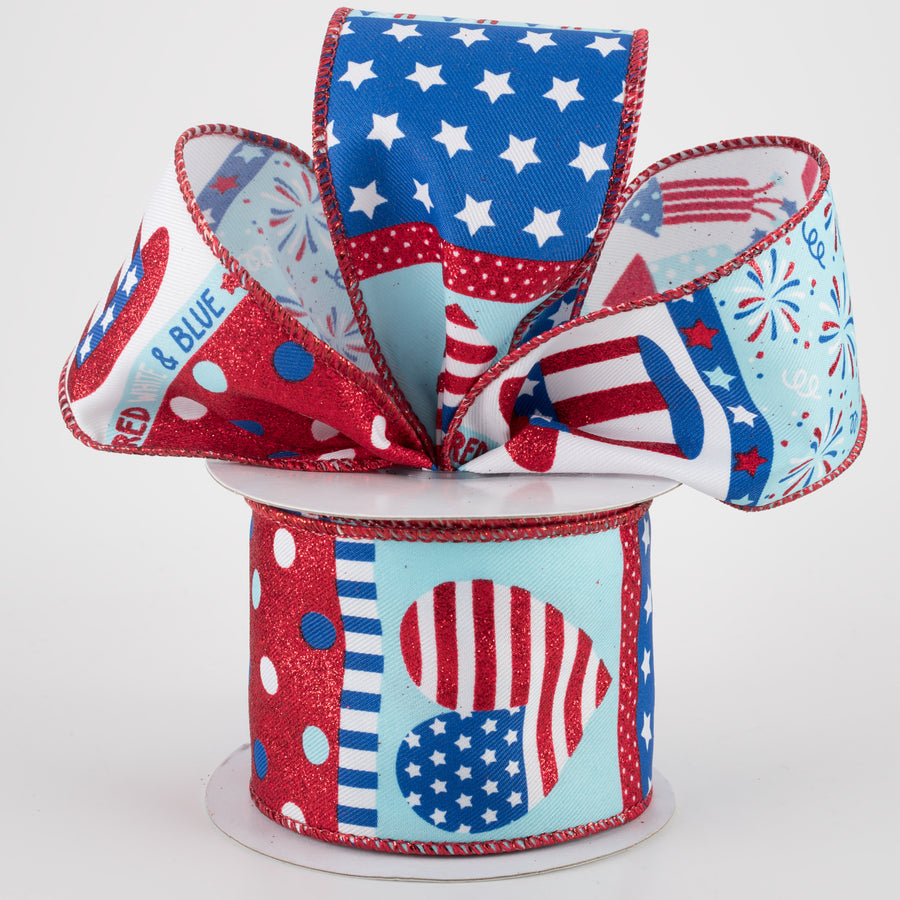 2.5" Patriotic Fireworks Blocks Ribbon: RWB (10 Yards) Lifestyle Photo