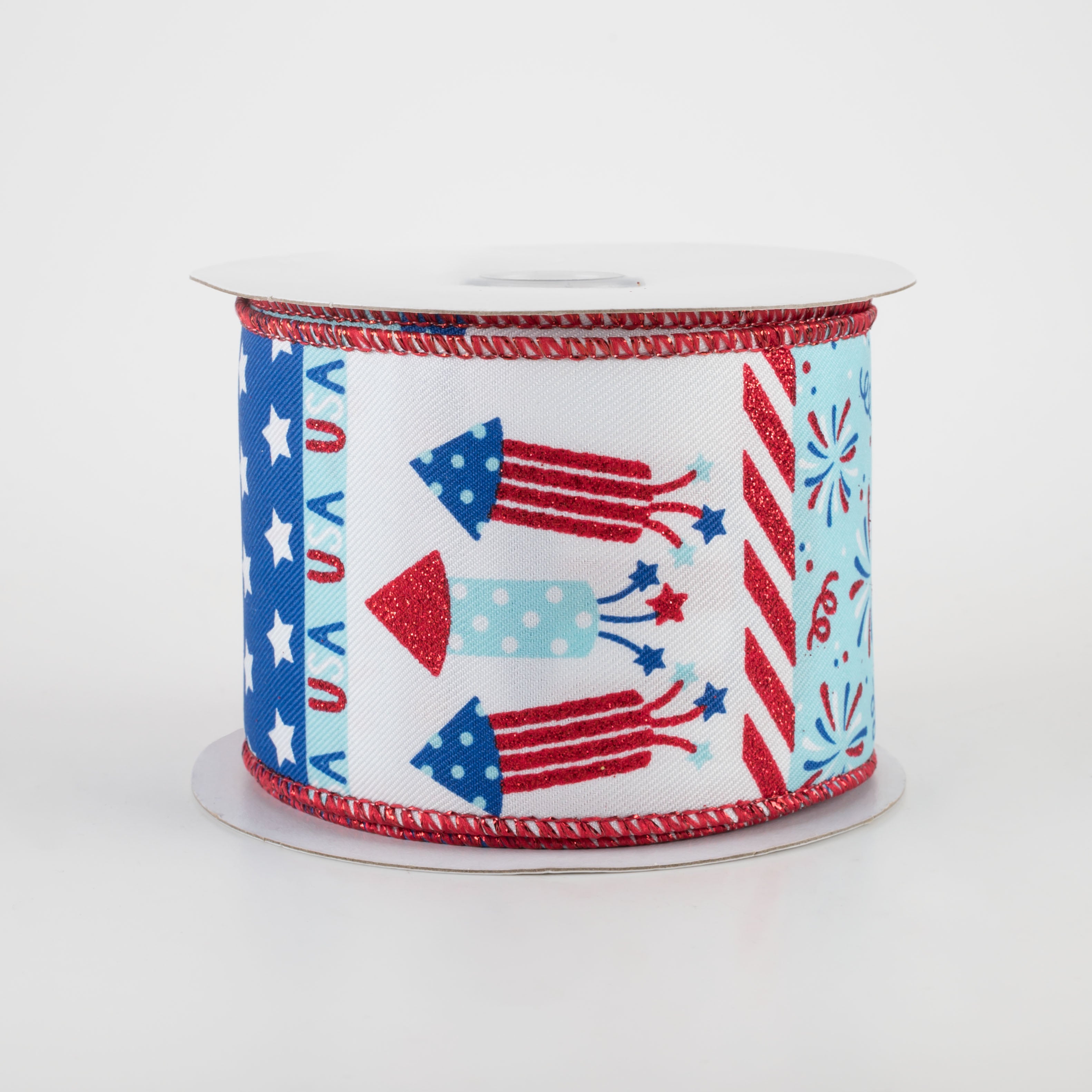 2.5" Patriotic Fireworks Blocks Ribbon: RWB (10 Yards)