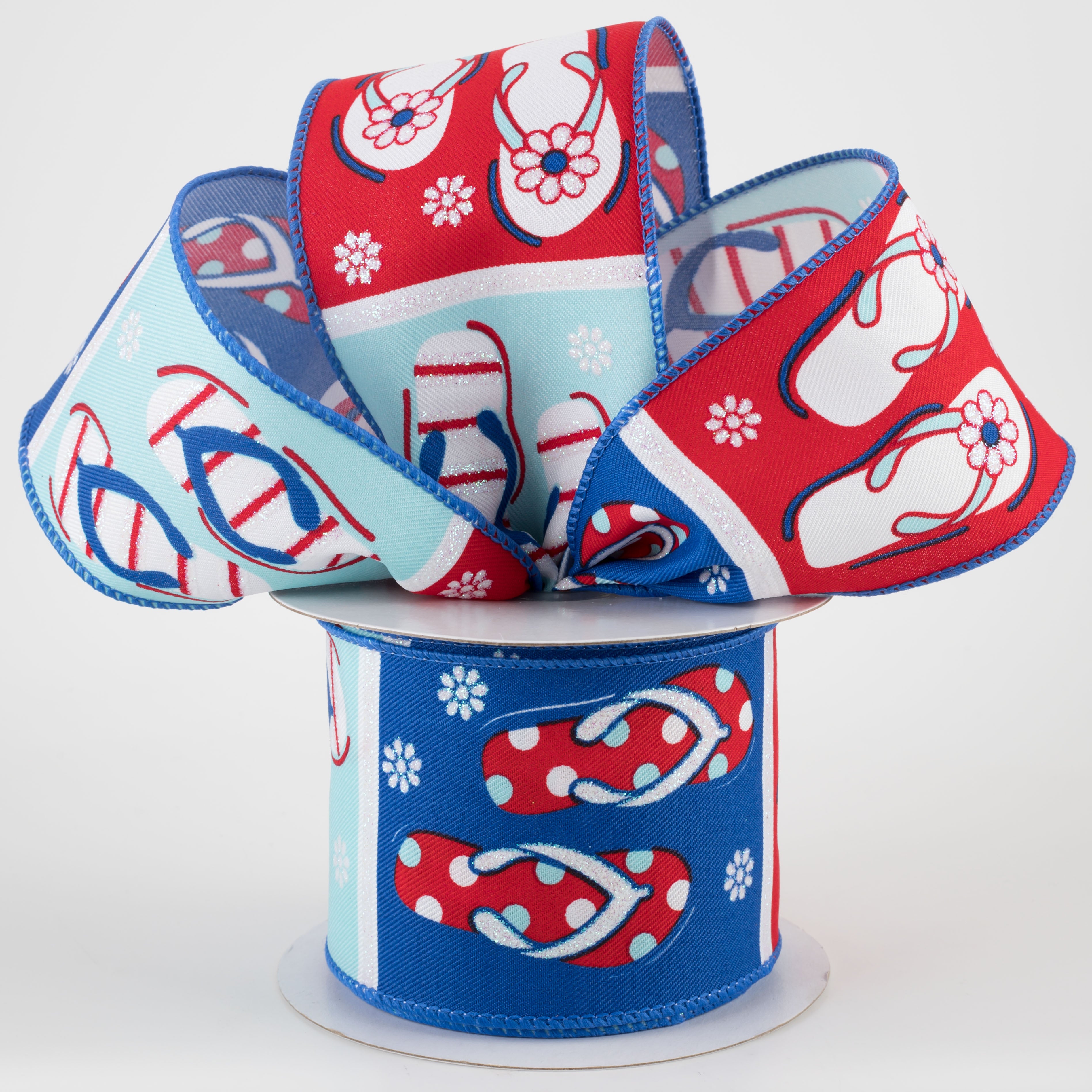 2.5" Patriotic Flip Flops Ribbon: RWB (10 Yards) Lifestyle Photo
