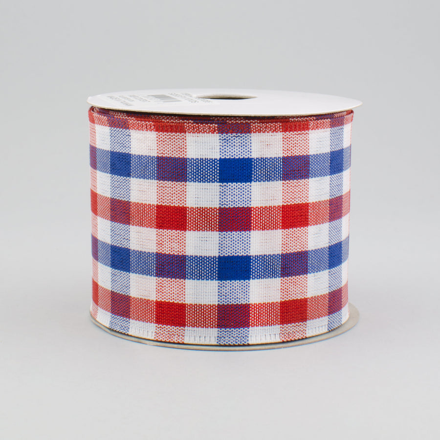 2.5" Patriotic Gingham Plaid Ribbon: Red, White & Blue (10 Yards)