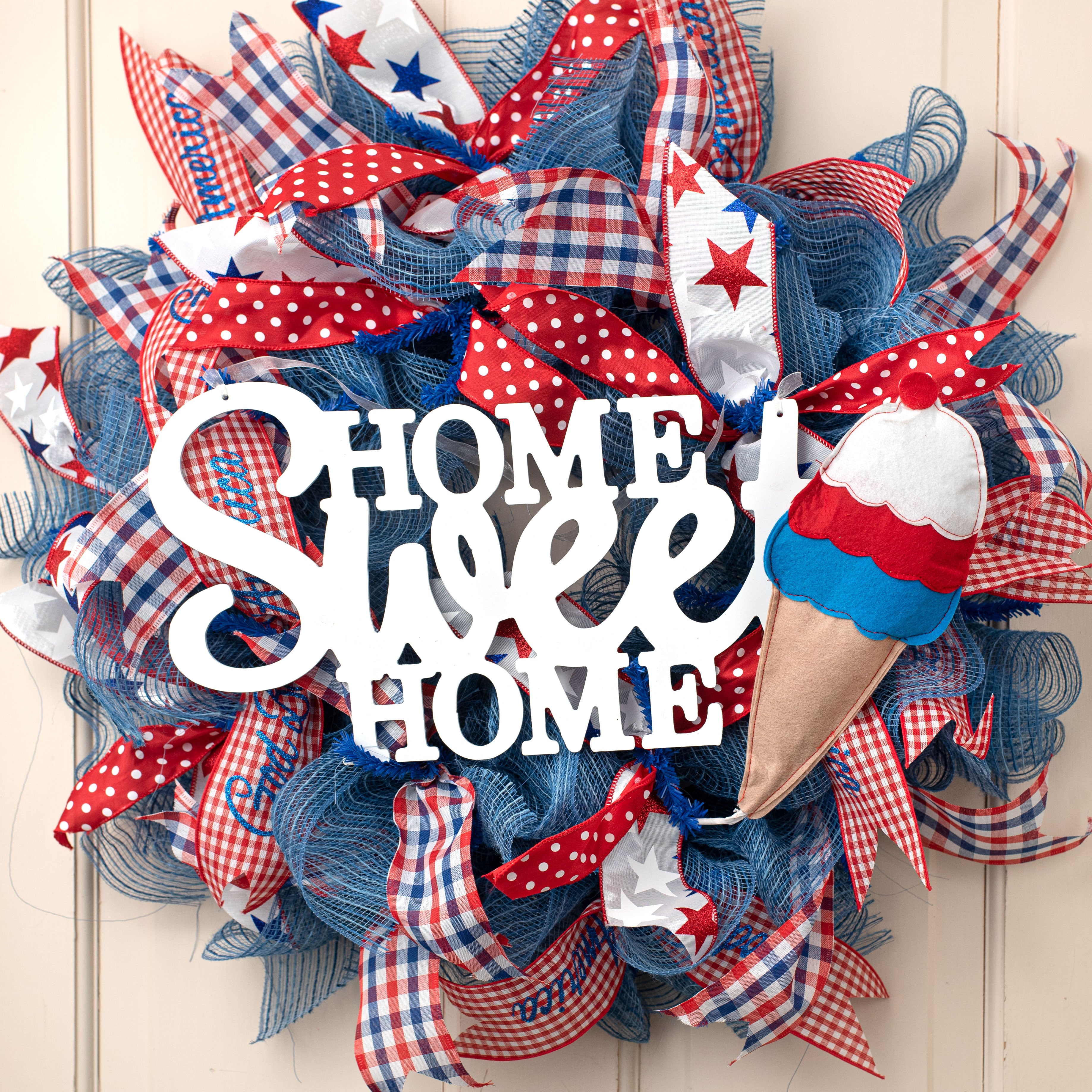 2.5" Patriotic Gingham Plaid Ribbon: Red, White & Blue (10 Yards) detail photo 3