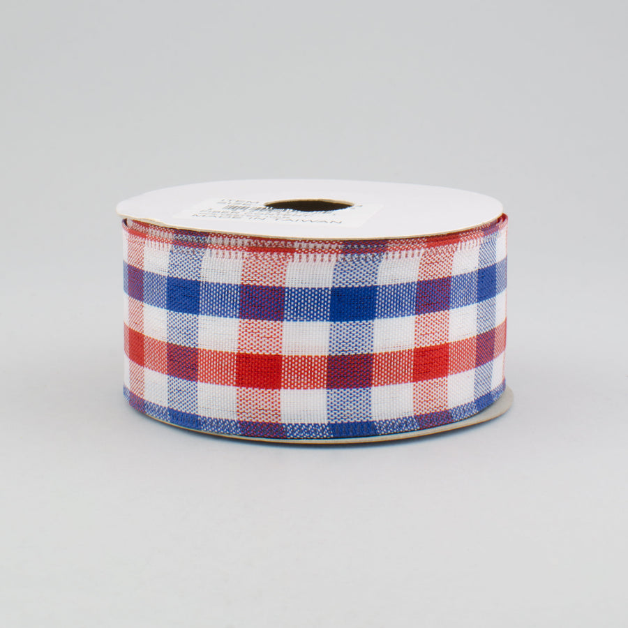 1.5" Patriotic Gingham Plaid Ribbon: Red, White & Blue (10 Yards)