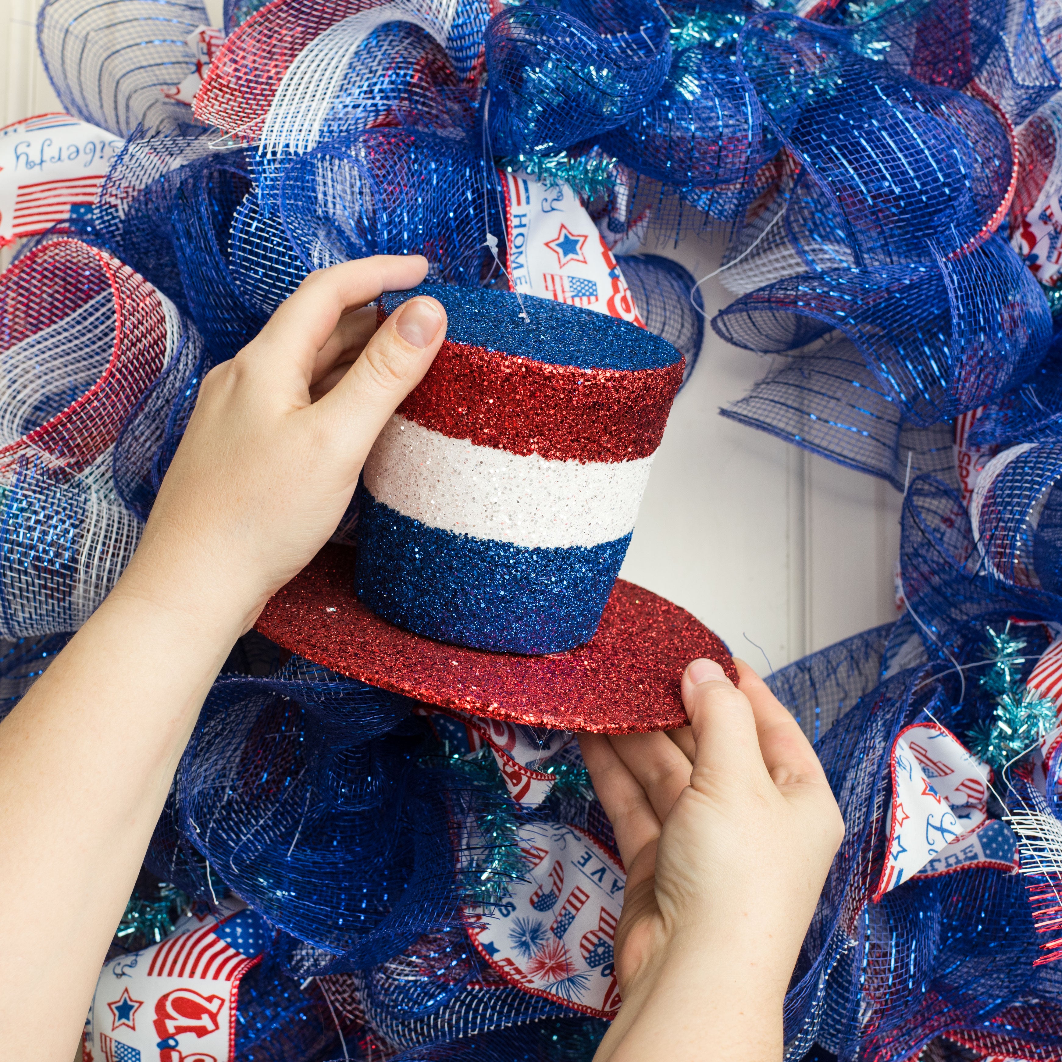 7.5" Patriotic Glitter Top Hat Lifestyle Photo