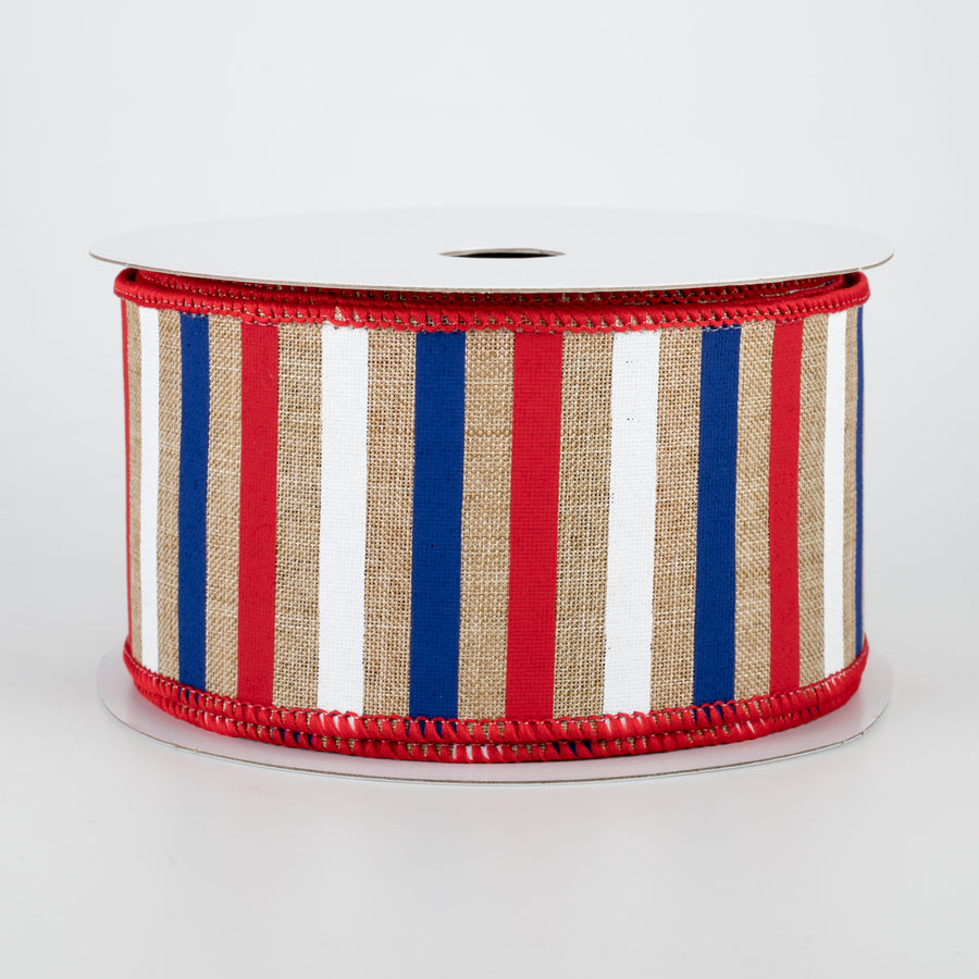 2.5" Patriotic Horizontal Stripe Ribbon: Light Beige (10 Yards)