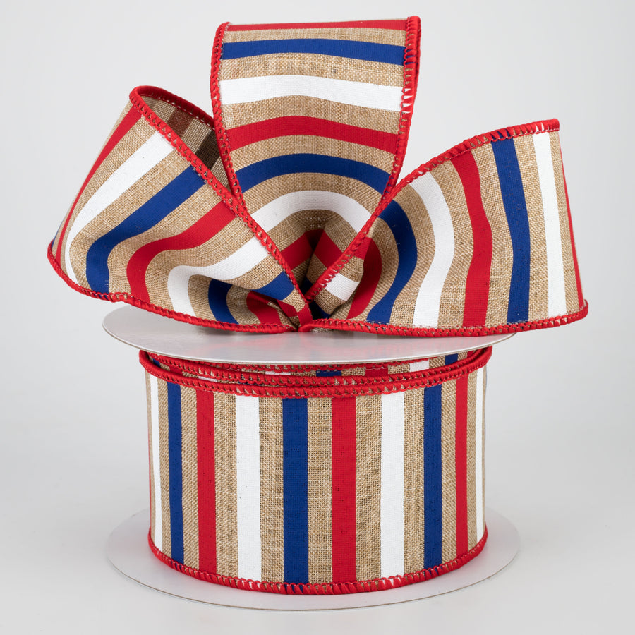 2.5" Patriotic Horizontal Stripe Ribbon: Light Beige (10 Yards) Lifestyle Photo