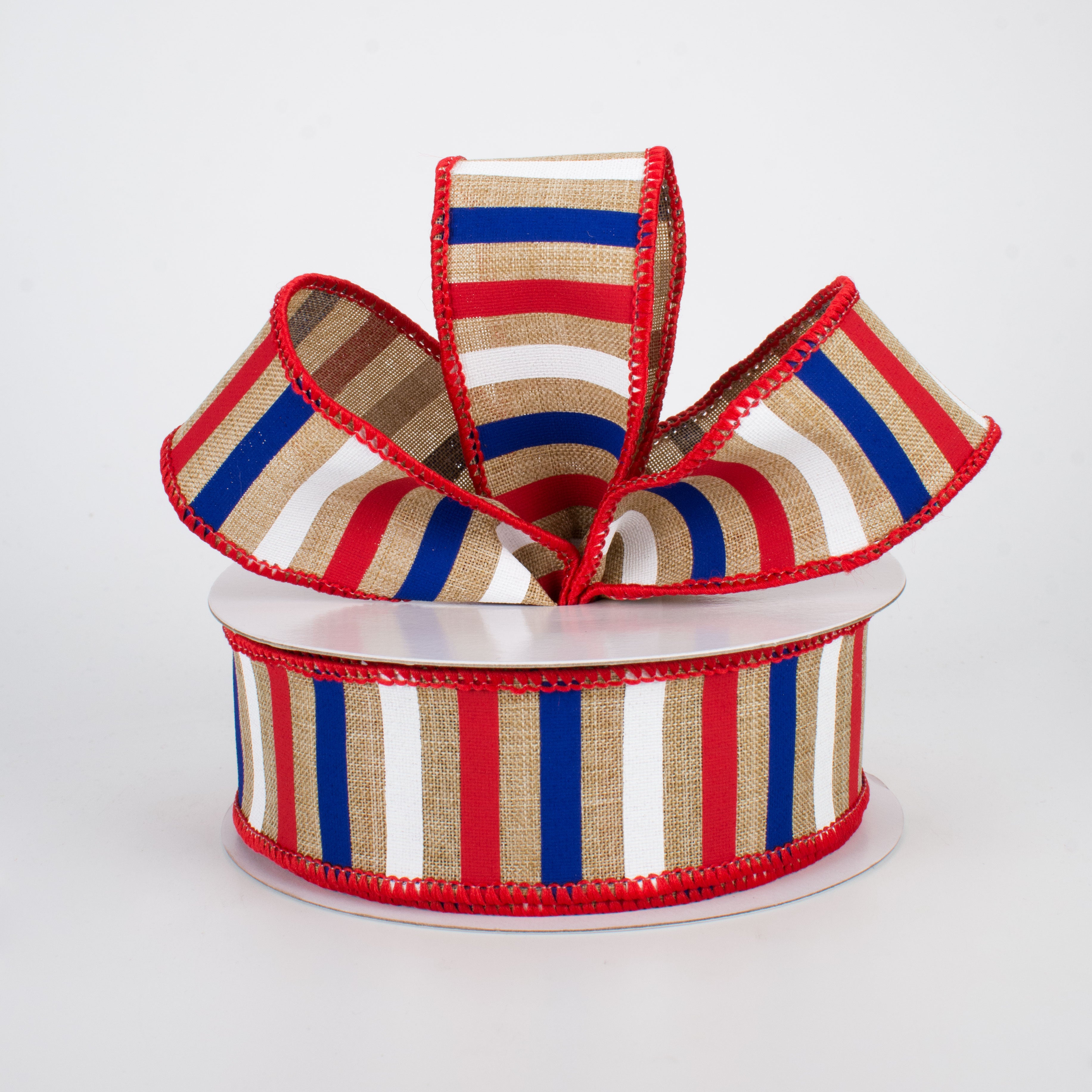 1.5" Patriotic Horizontal Stripe Ribbon: Light Beige (10 Yards) Lifestyle Photo