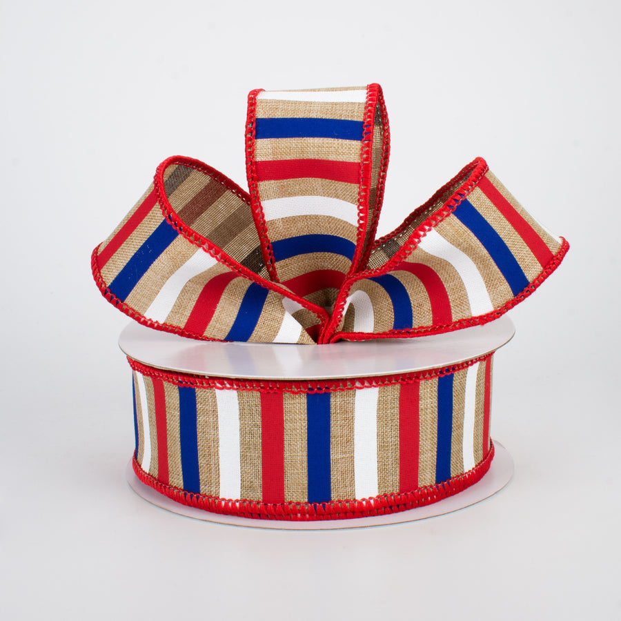 1.5" Patriotic Horizontal Stripe Ribbon: Light Beige (10 Yards) Lifestyle Photo