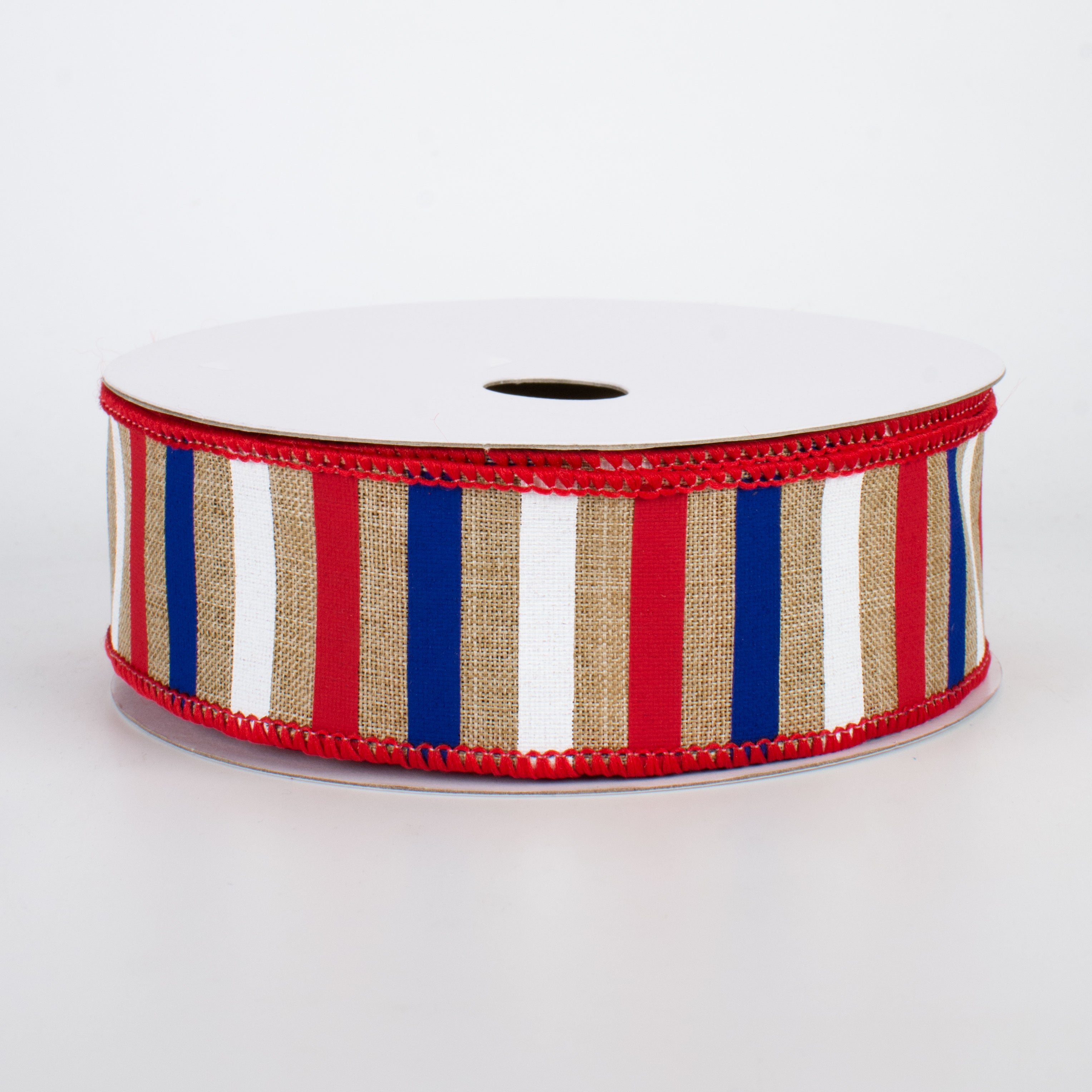 1.5" Patriotic Horizontal Stripe Ribbon: Light Beige (10 Yards)