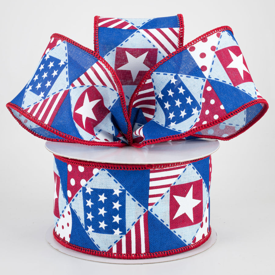 2.5" Patriotic Patchwork Ribbon: Pale Blue (10 Yards) Lifestyle Photo