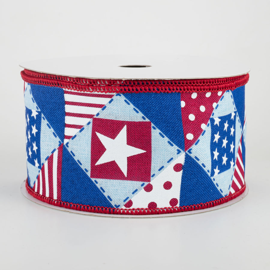 2.5" Patriotic Patchwork Ribbon: Pale Blue (10 Yards)