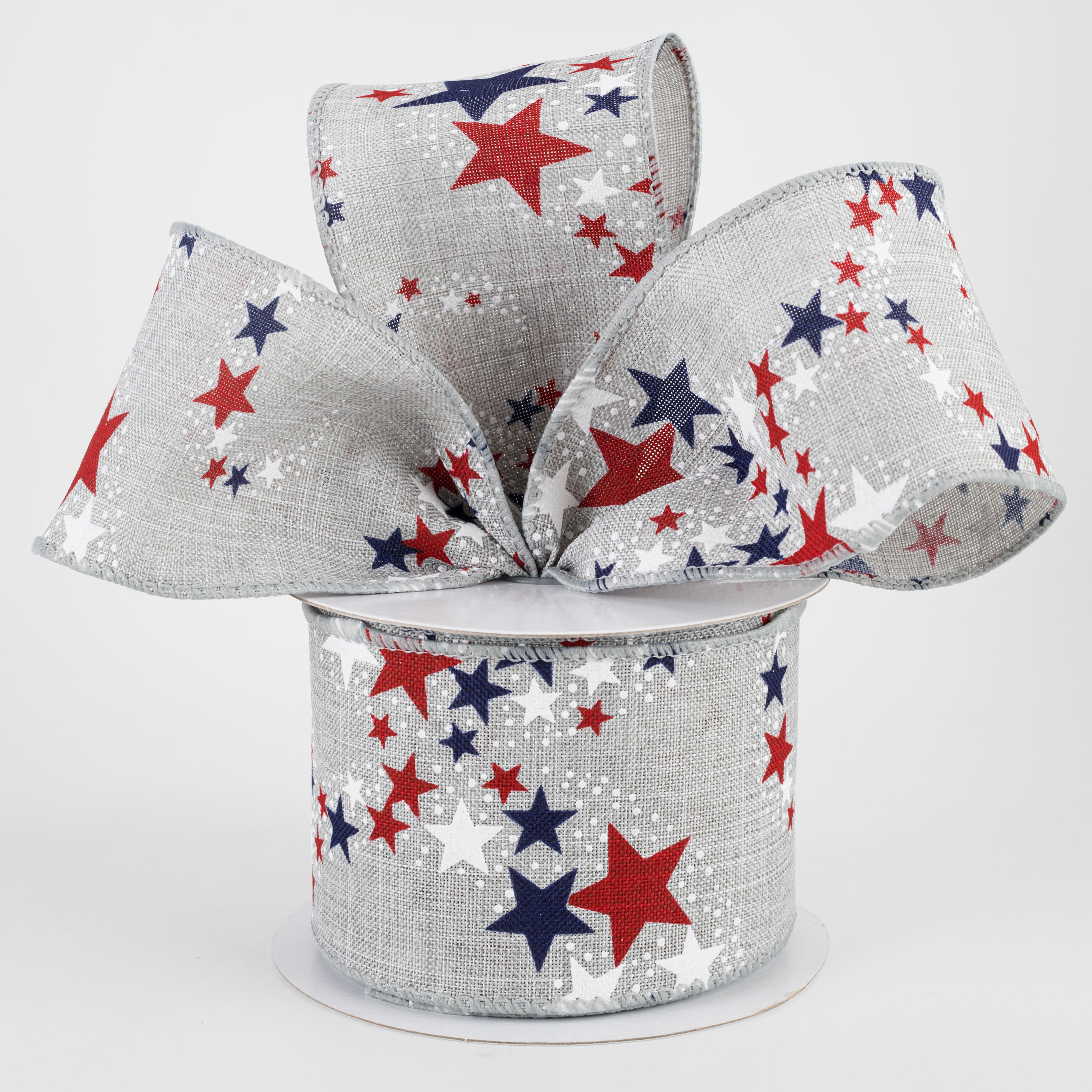 2.5" Patriotic Star Burst Ribbon: Grey (10 Yards) Lifestyle Photo