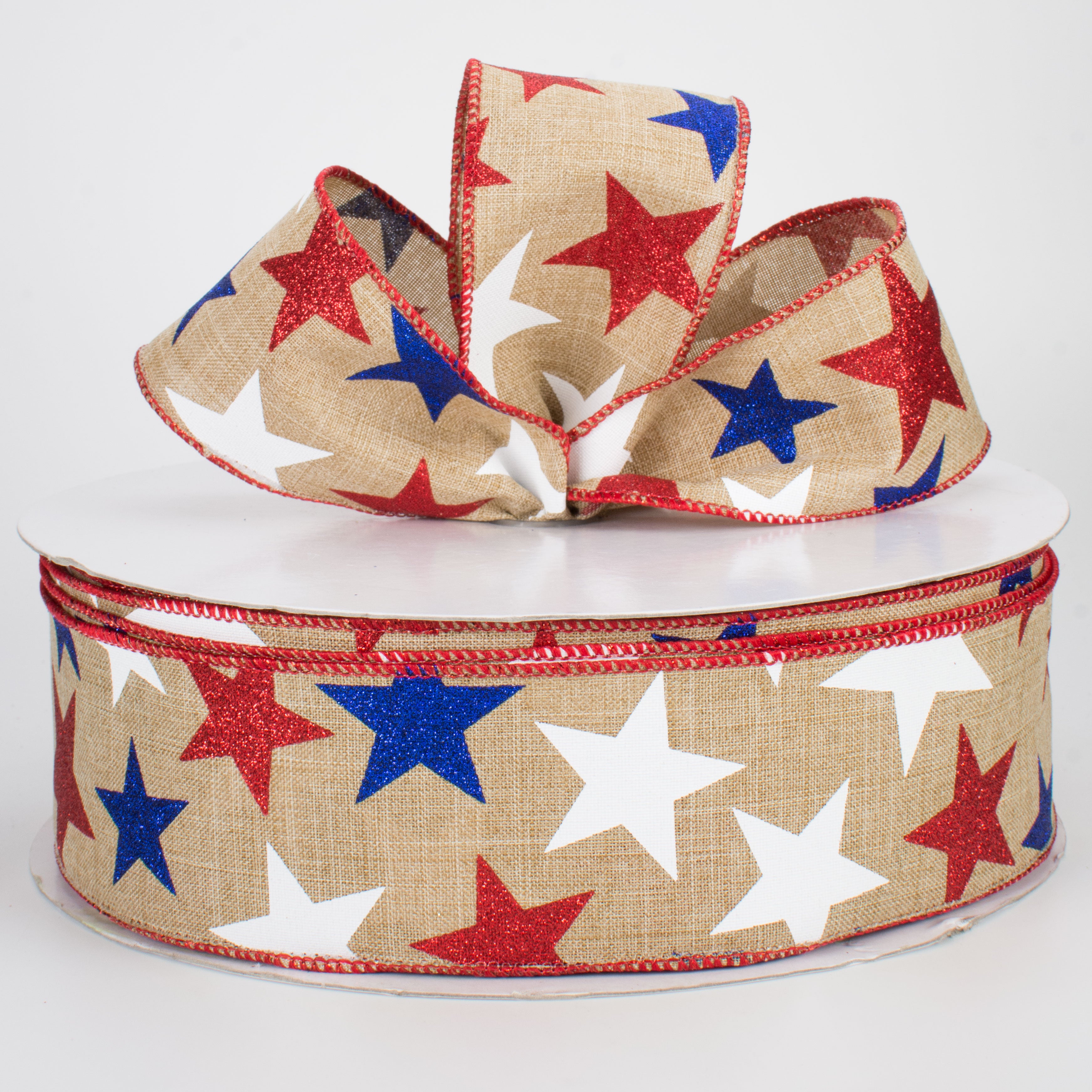 2.5" Patriotic Star Ribbon: Light Beige (50 Yards) Lifestyle Photo