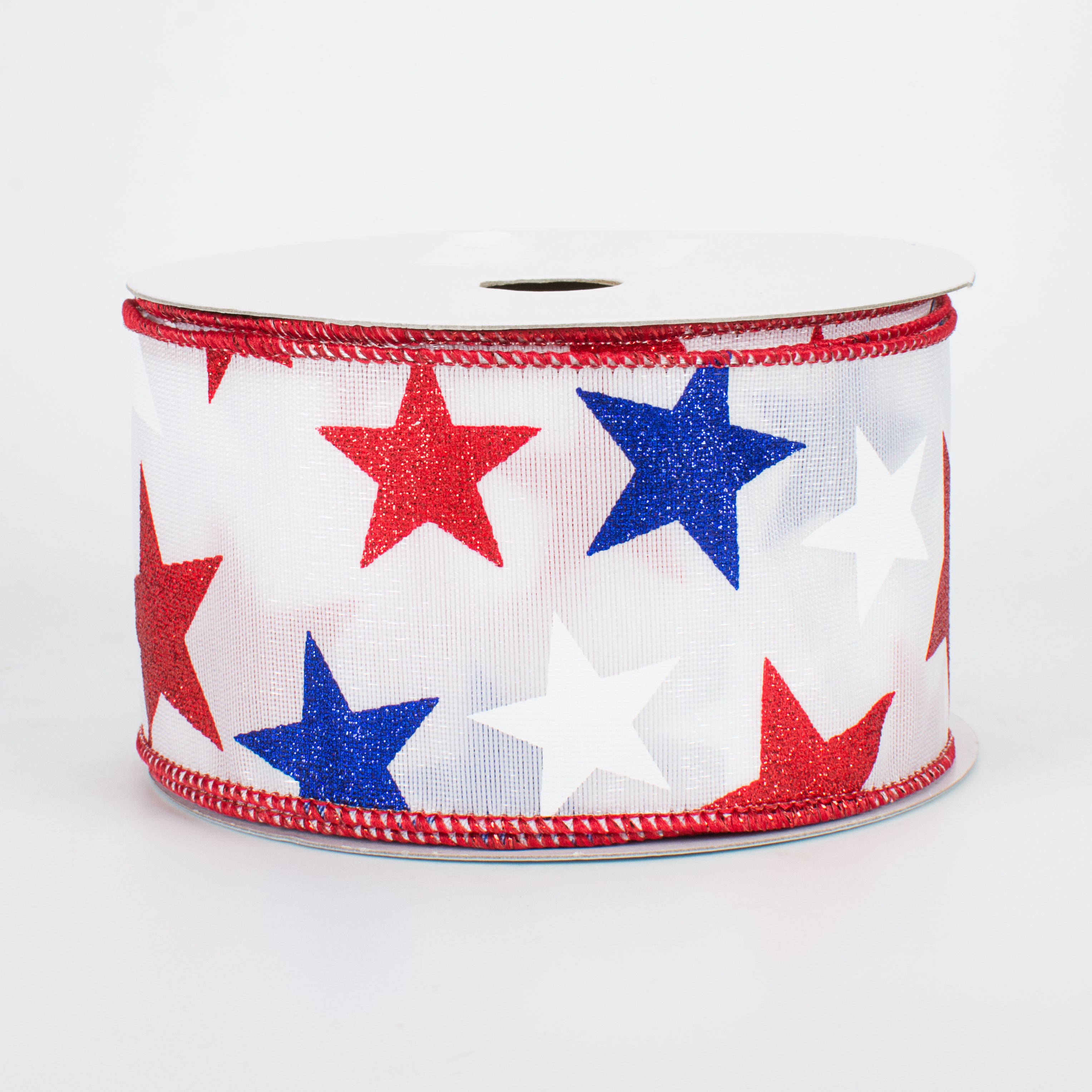 2.5" Patriotic Star Ribbon: White (10 Yards)