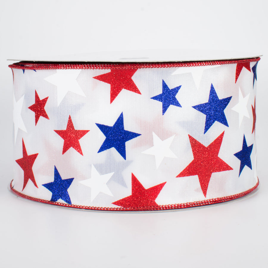 4" Patriotic Star Ribbon: White (50 Yards)